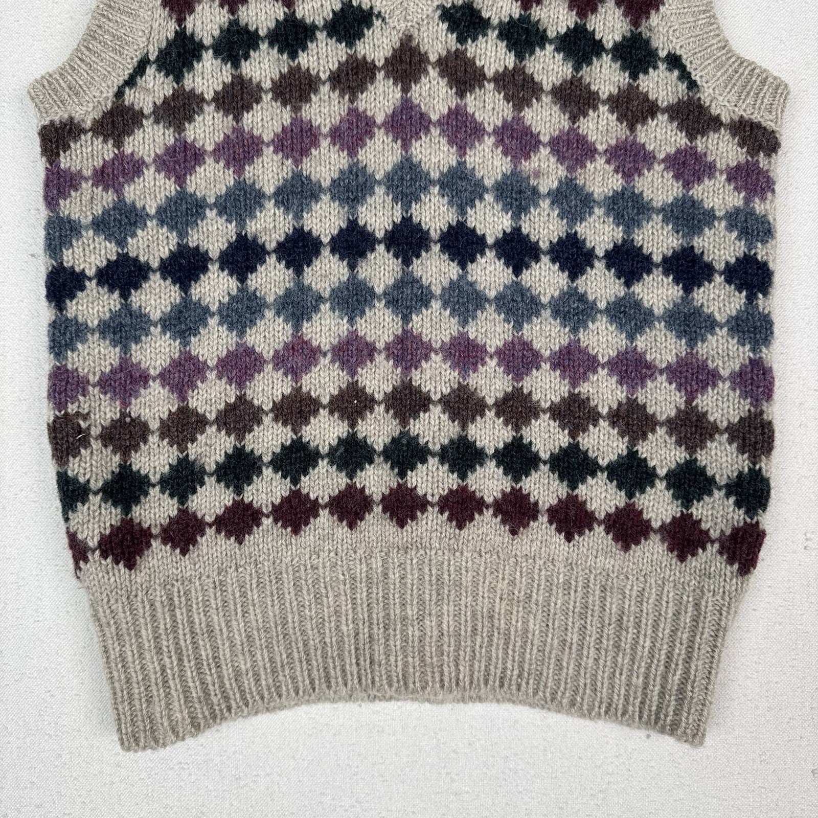 Vintage Jos. A. Bank Clothiers Argyle Vest 100% Shetland Wool Small Grey Blue