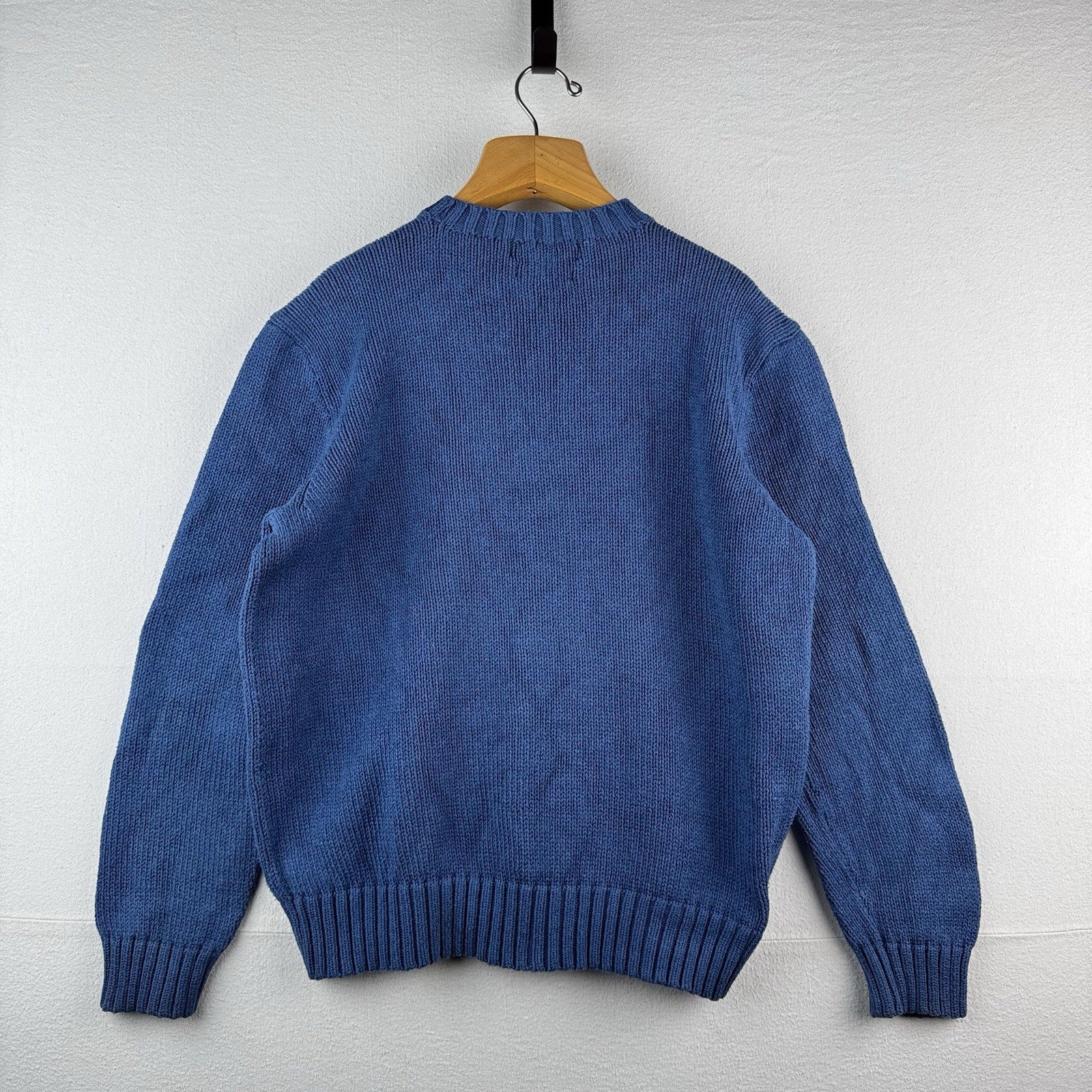 90’s Vintage Polo Ralph Lauren Sweater Men XL Blue Chunky Knit Crew Yellow Pony