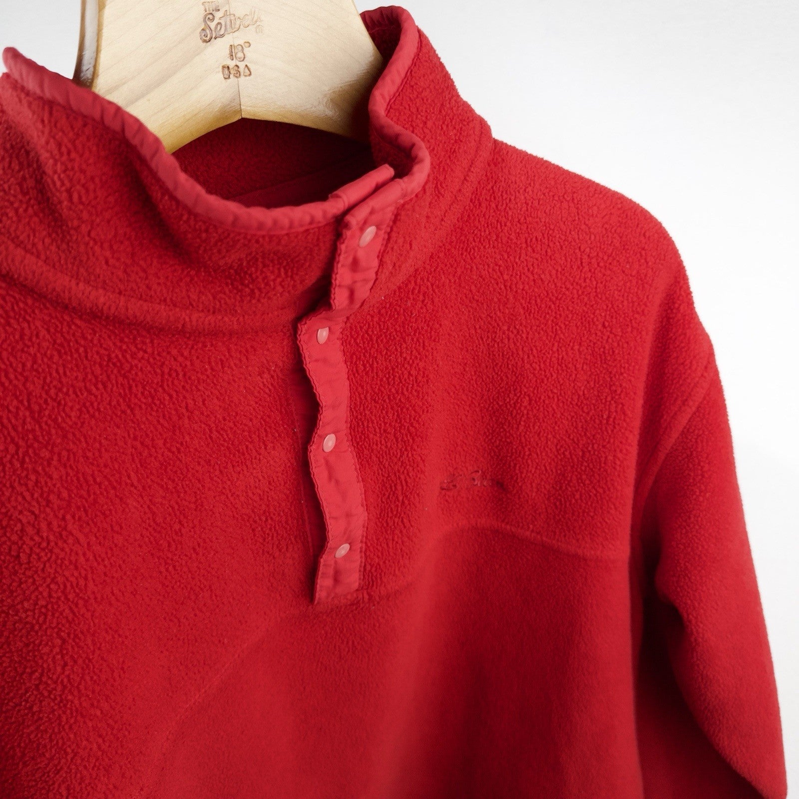 80’s Vtg LL Bean Snap Red Fleece Cursive Logo Pullover Men’s Medium (44) USA