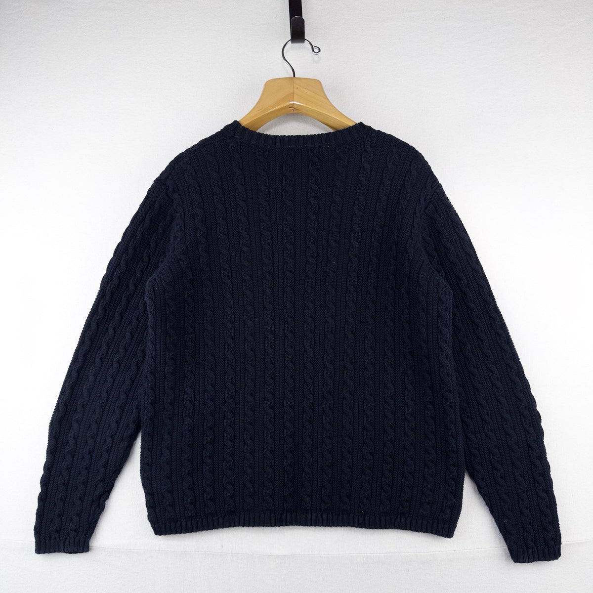 80’s Vtg Lands End Sweater Womens L 14-16 Blue Fisherman Cable Knit Pullover USA