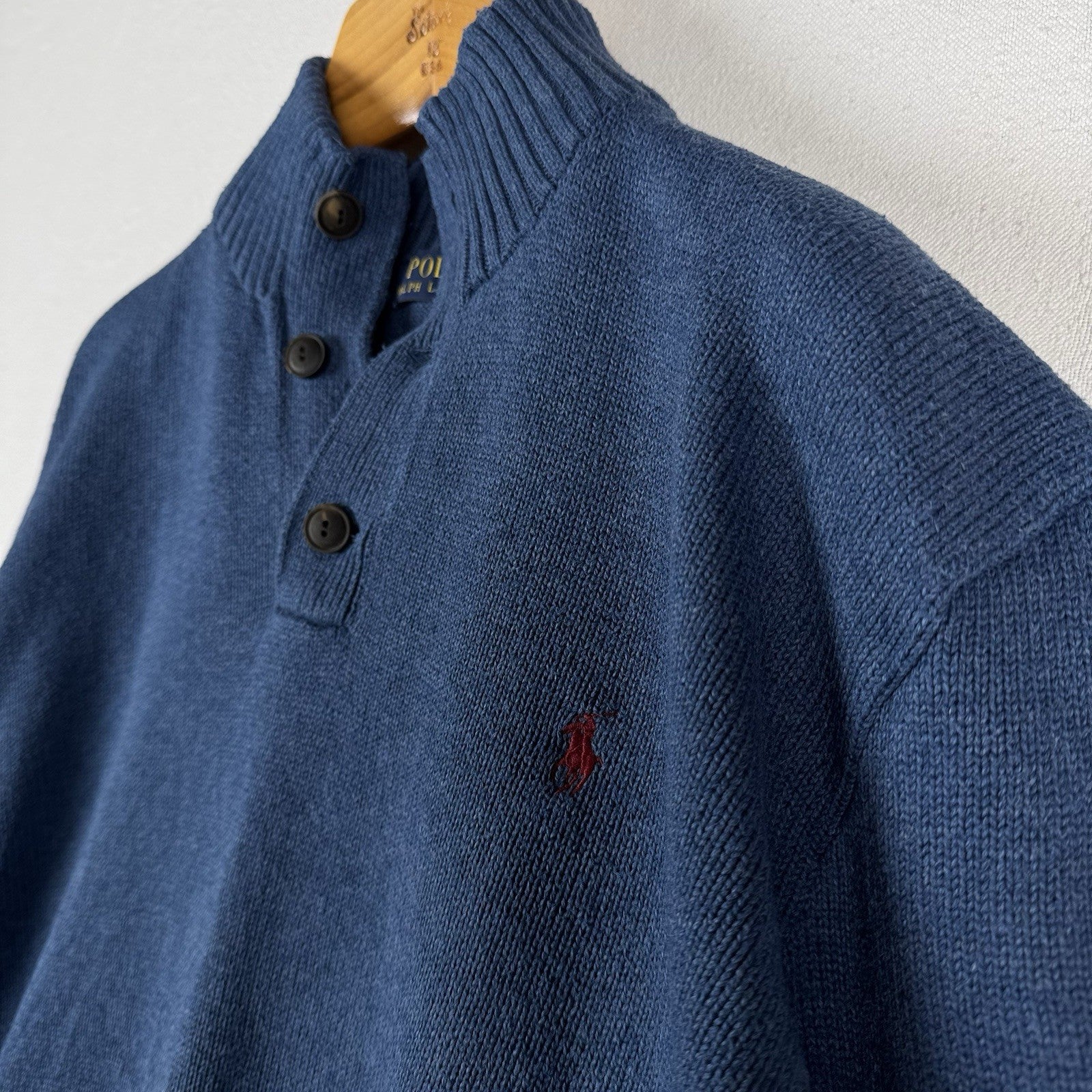 Polo Ralph Lauren 1/4 Button Neck Sweater Men’s 2XL XXL Blue Cotton Pullover