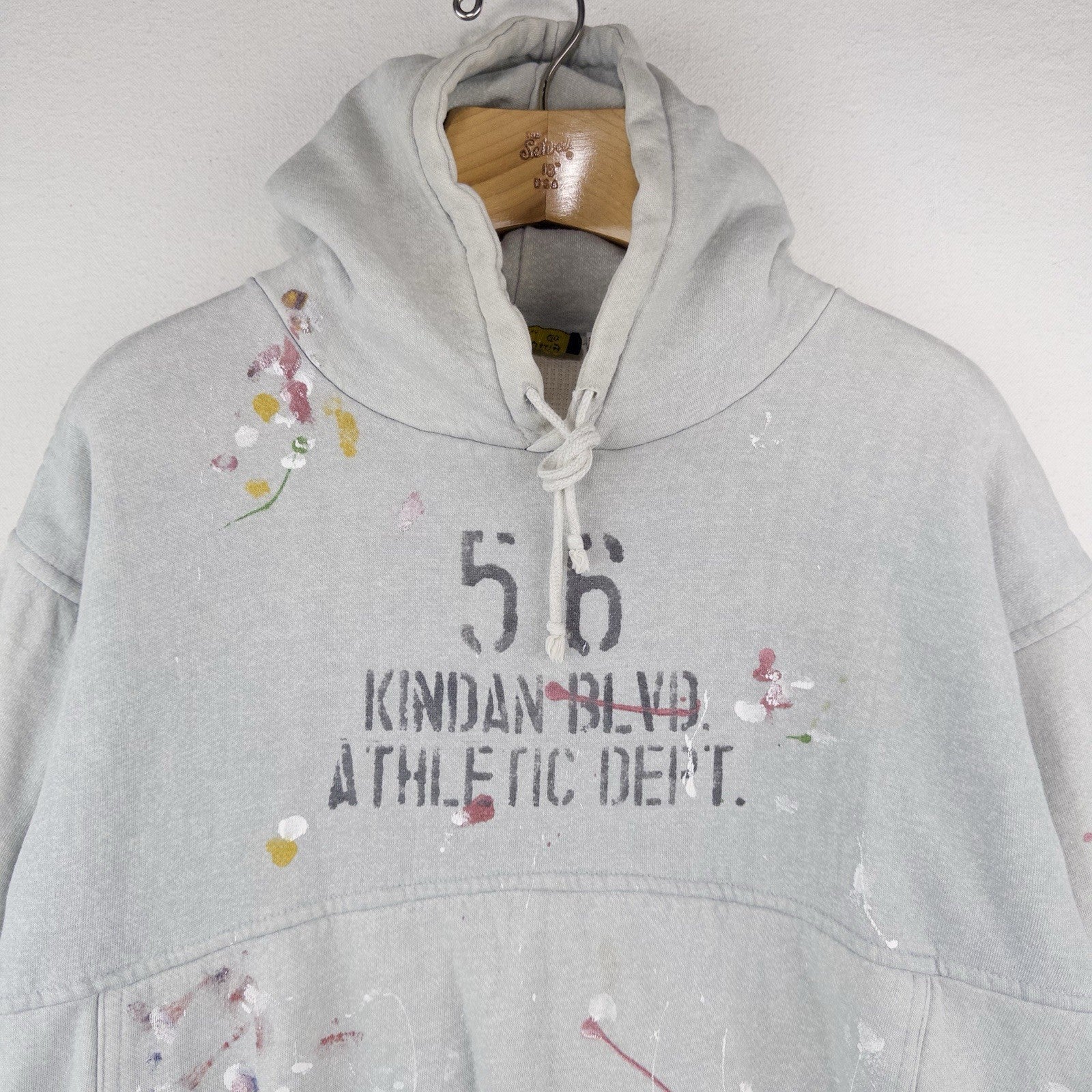 Vtg Kindan Blvd. Athletic Dept Stencil Painted Thermal Lined Hoodie Grey Medium