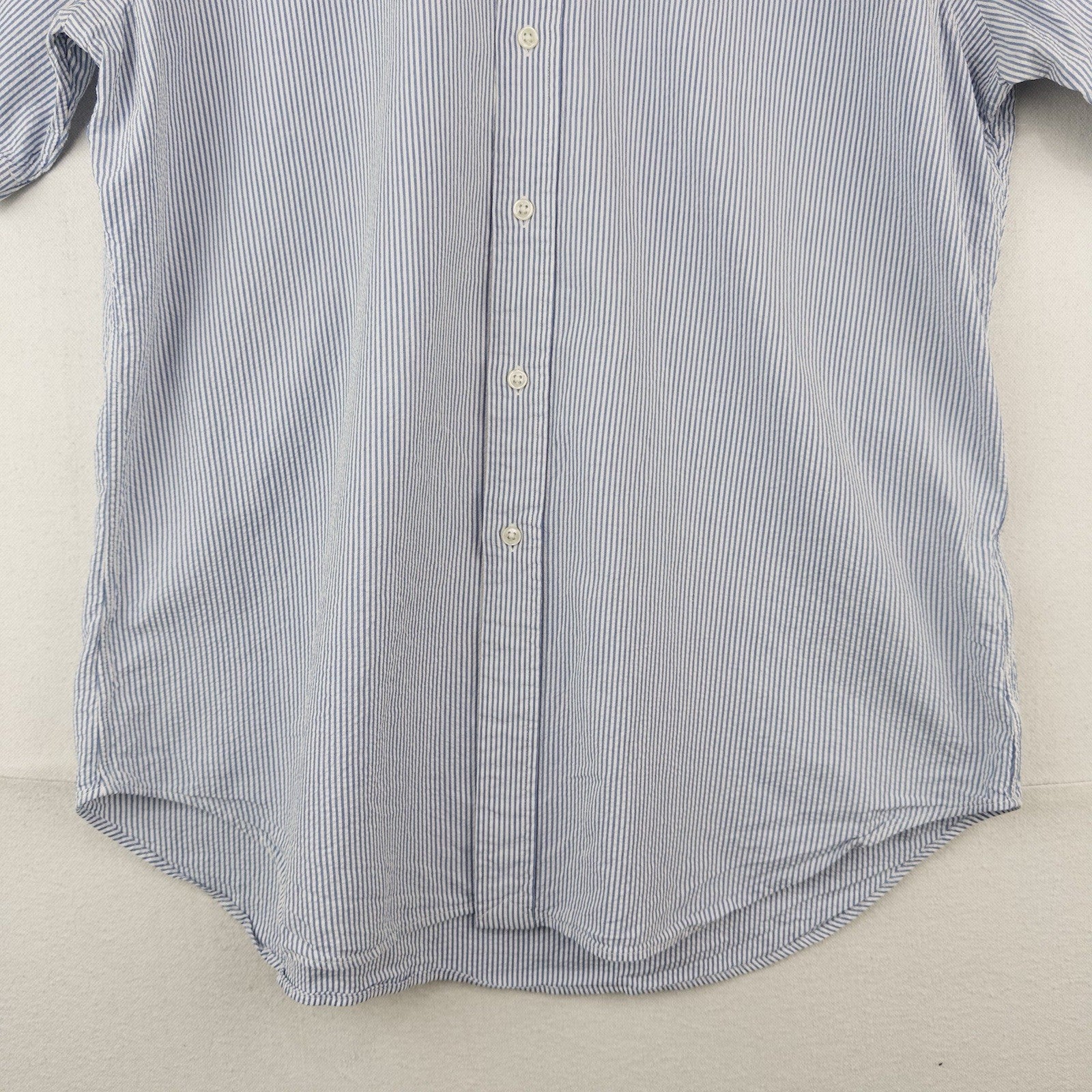 90’s Ralph Lauren Seersucker Short Sleeve Shirt Men's L Blue White Classic Fit