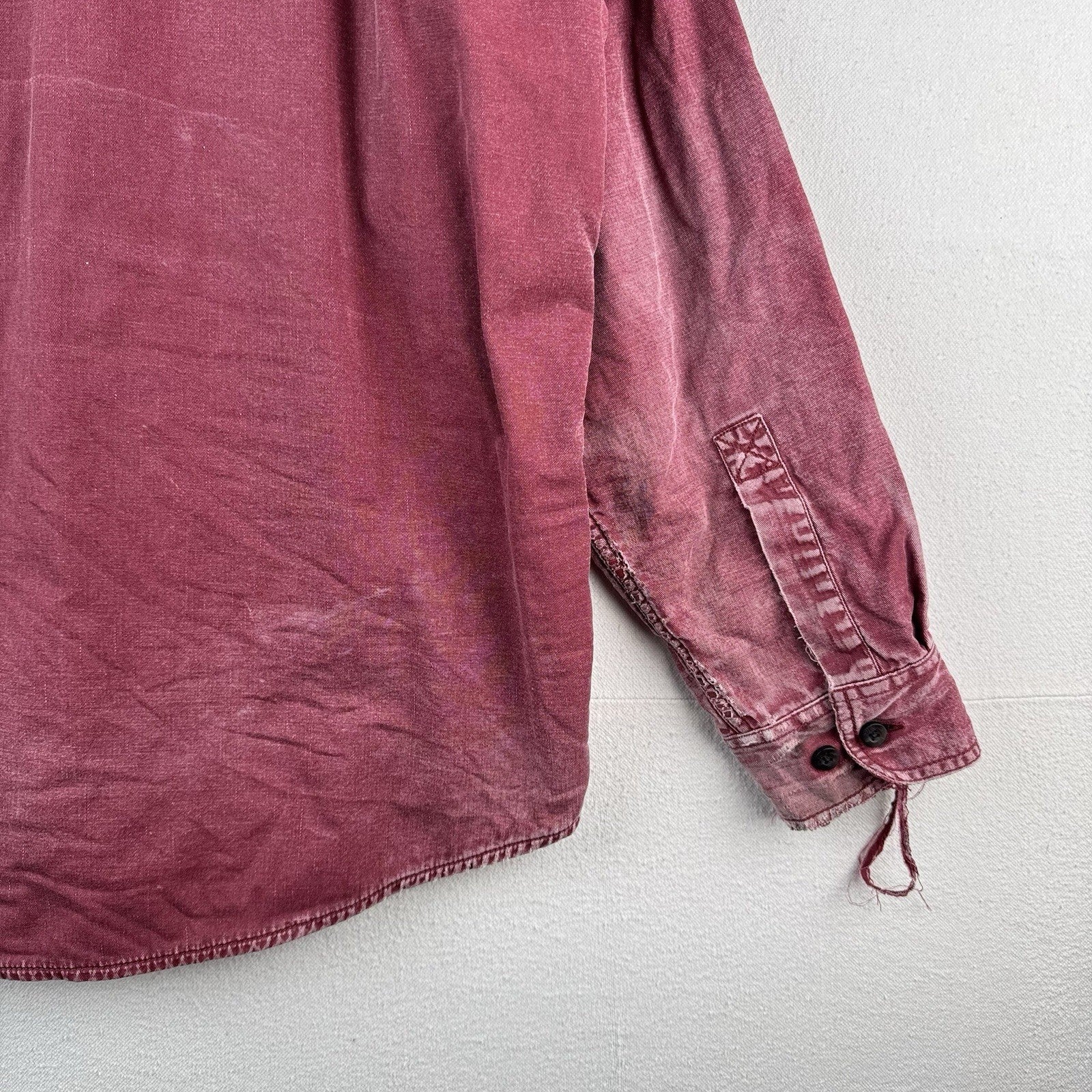 Vtg LL Bean Hurricane Shirt Mens Large Wine Red Plaid Flannel Lined Distressed