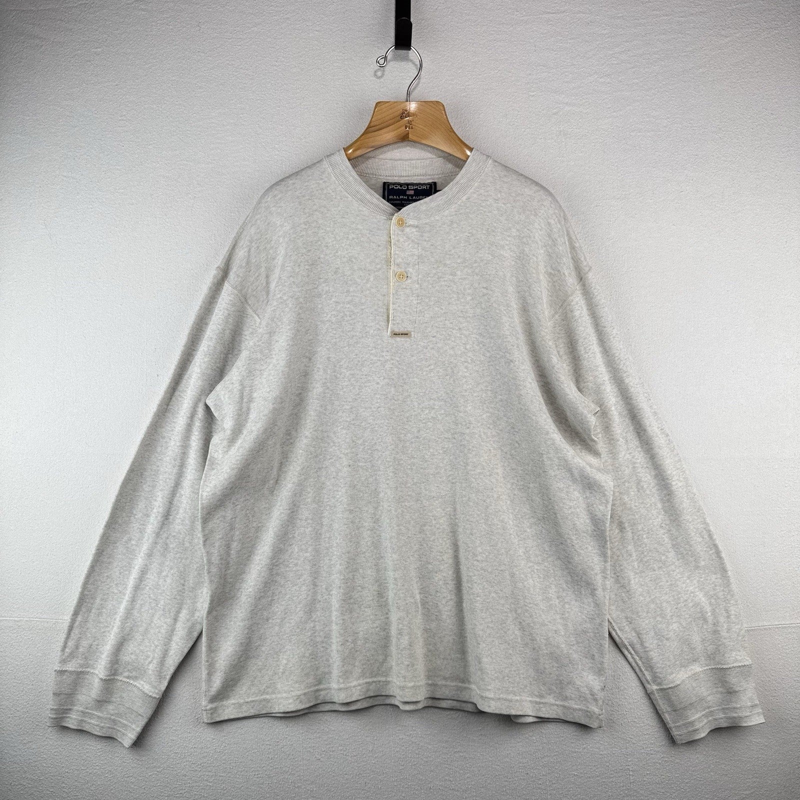 90’s Vintage Polo Sport Ralph Lauren Henley Shirt Oatmeal Heather Beige Men's XL