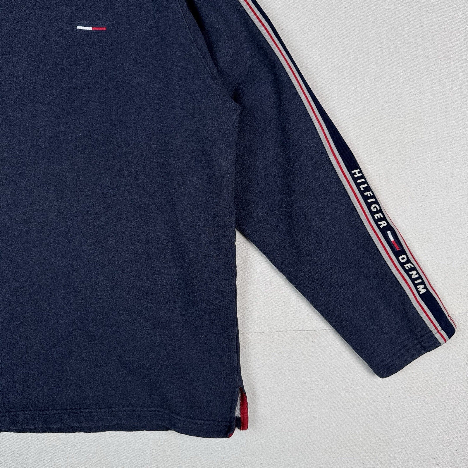 Vtg Tommy Hilfiger Denim Blue Chainstitch Crew Sweatshirt Size 2XL XXL 90s Y2K