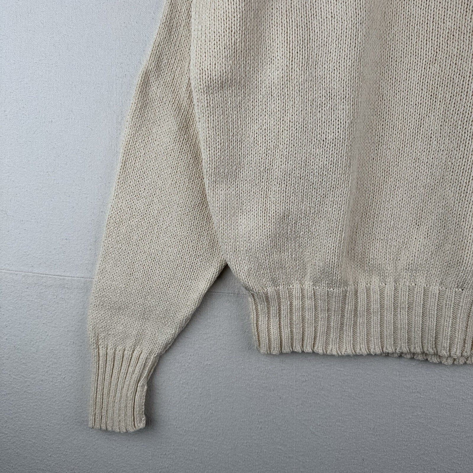 90’s Vtg Polo Ralph Lauren Sweater Men's XL Cream 100% Cotton Crewneck Navy Pony