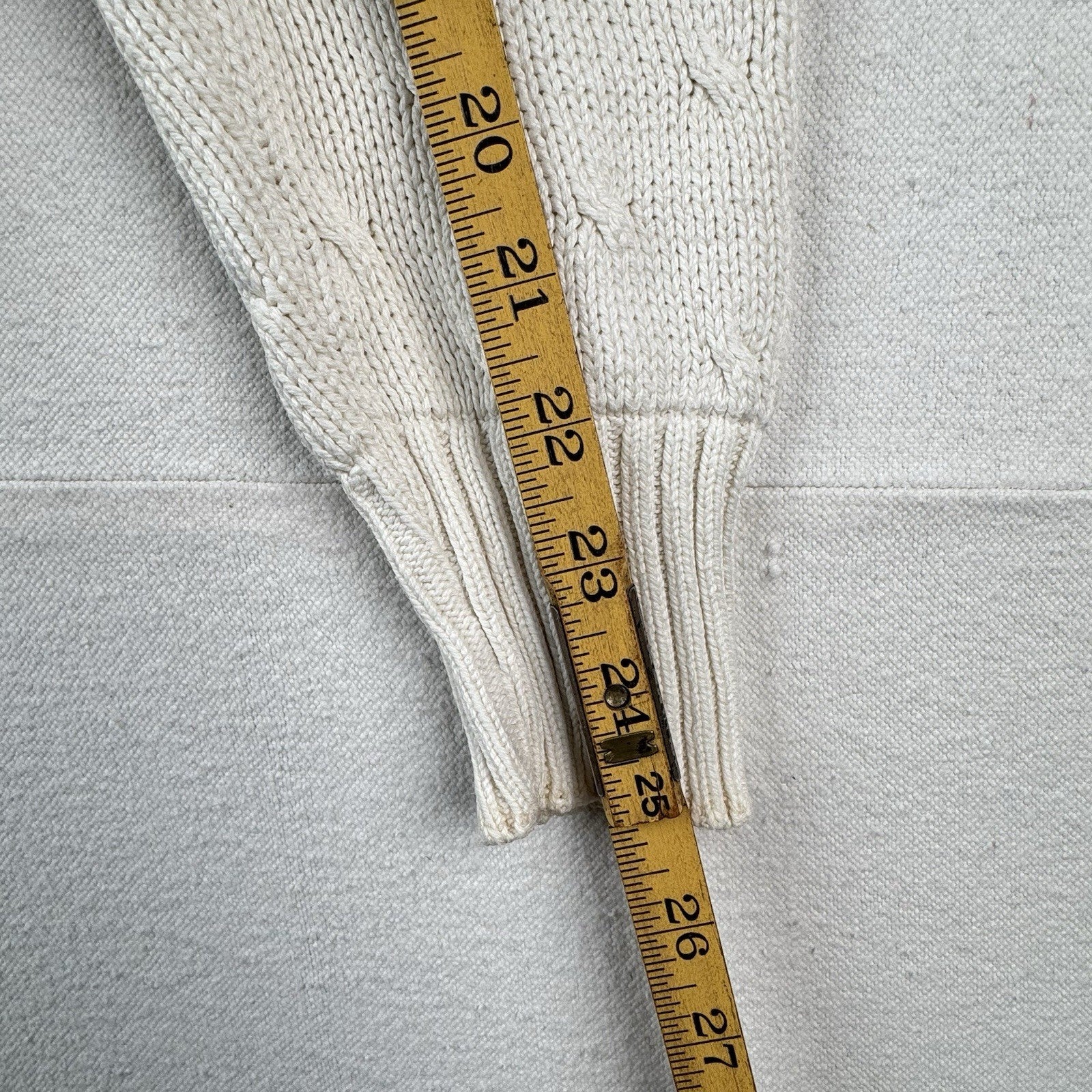 Vintage Neiman Marcus Cotton Cable Knit Sweater Ivory Cream Small 40”