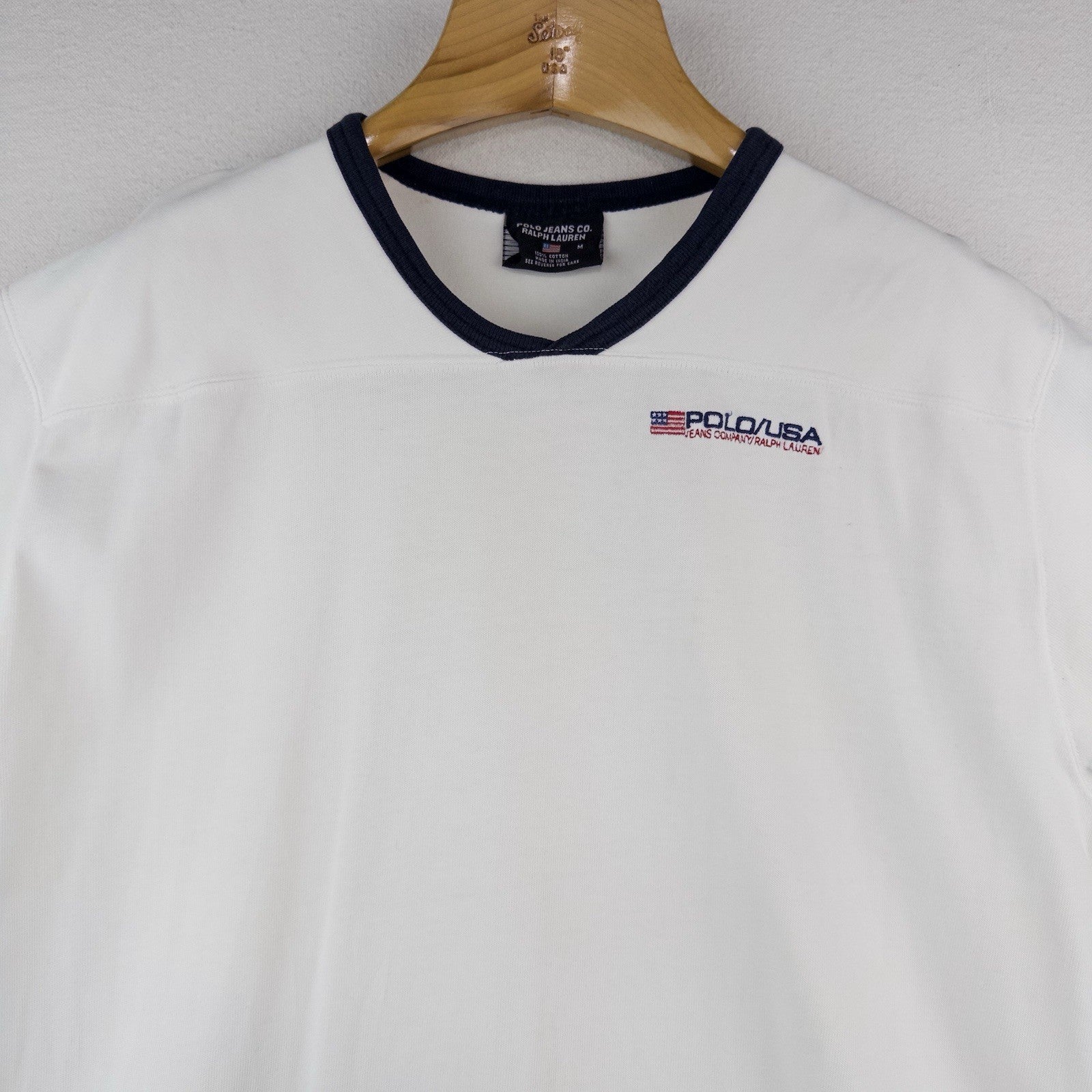 90’s Vtg Polo Sport Ralph Lauren Men’s M Ringer T Shirt V-neck 2-layer Shoulders