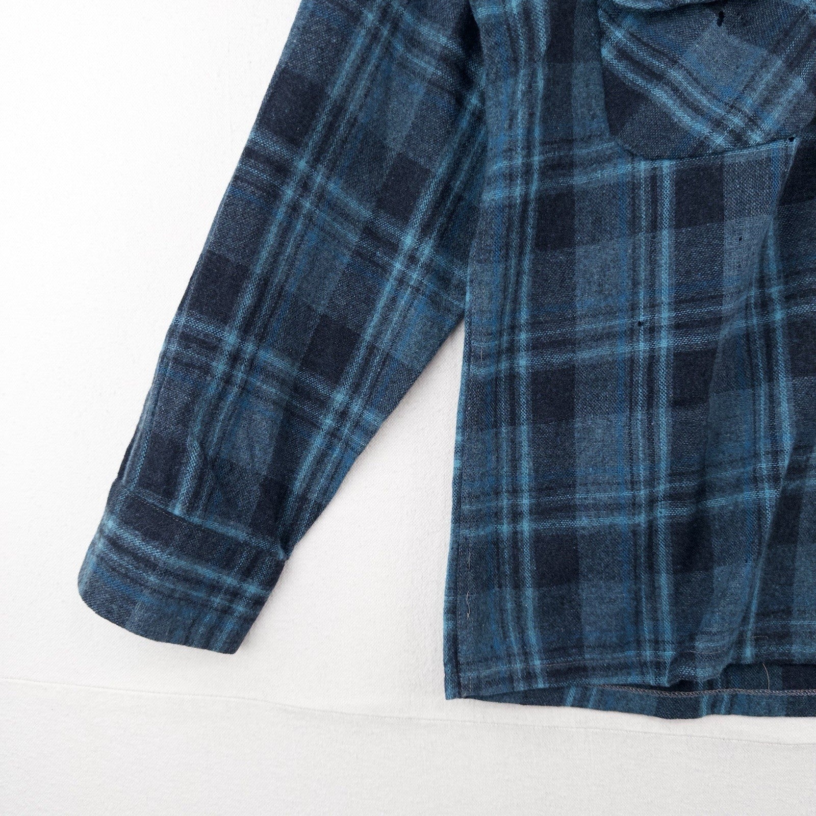 50’s Vtg Ponderosa Virgin Wool Blend Flap Pocket Blue Plaid Flannel Work Shirt