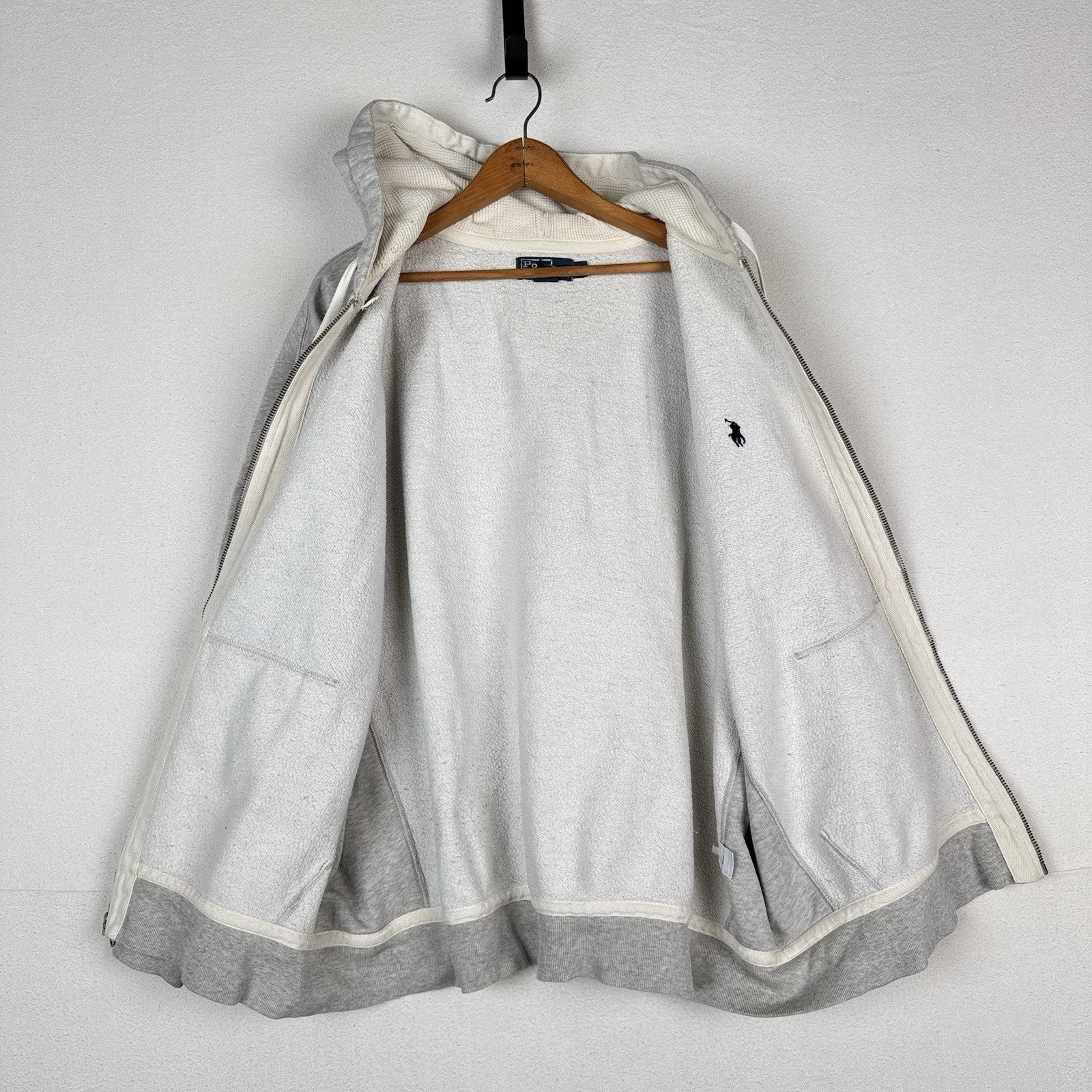 Vtg Polo Ralph Lauren Thermal Hoodie Men’s 2XB Full Zip Gray Sweatshirt *Read