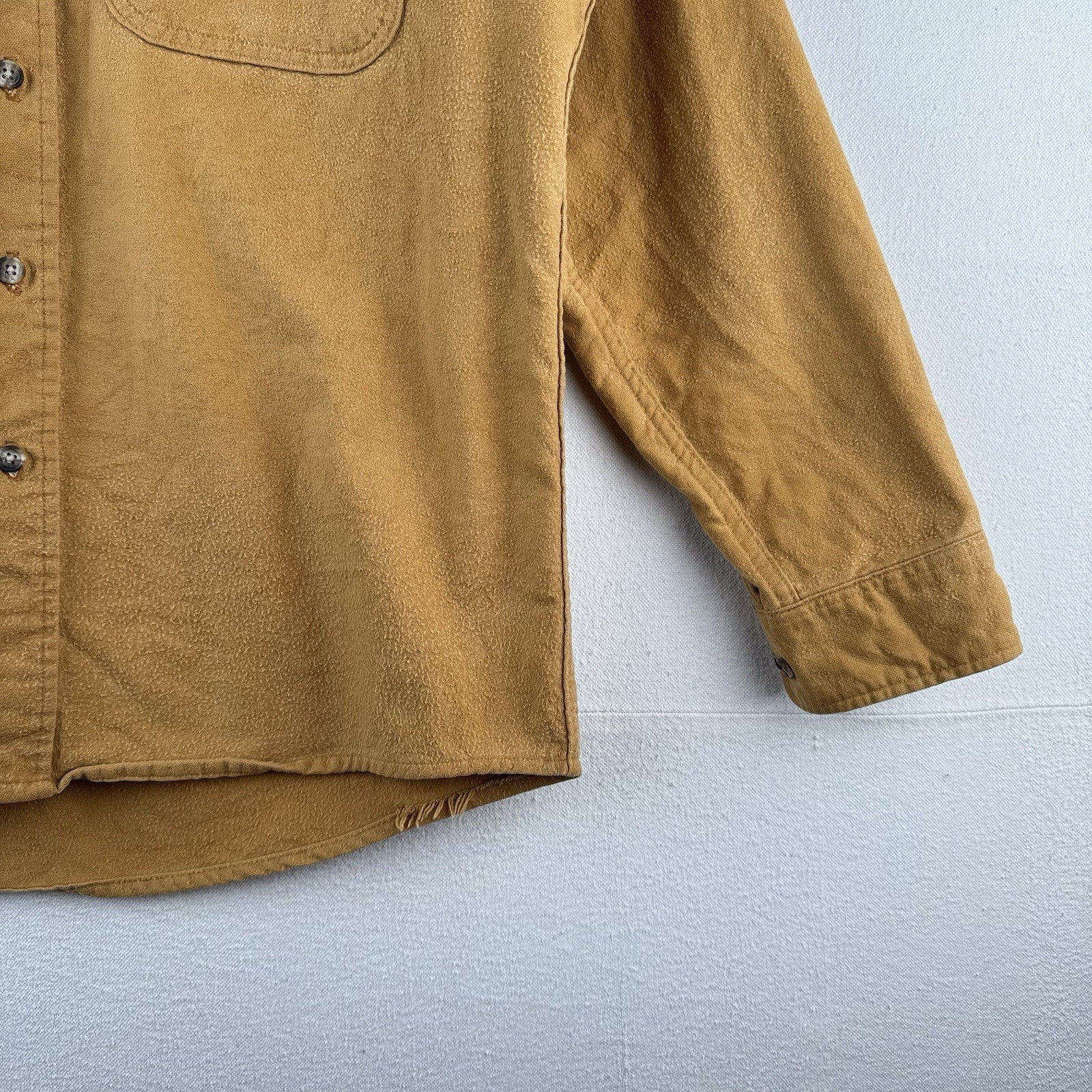 80’s Vtg OshKosh Bgosh Shirt Mens L Camel Tan Chamois Flannel Button USA Made