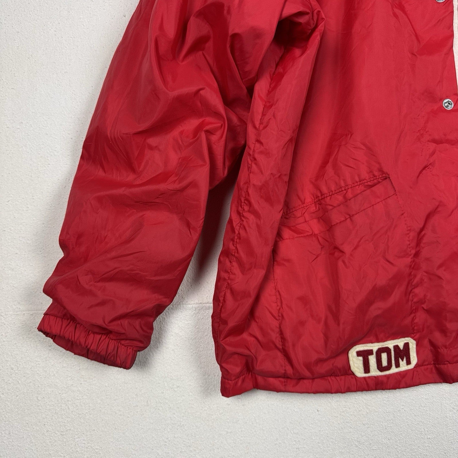 Vintage Mentor High School Snap Button Up Coach Jacket Nylon Red White Large