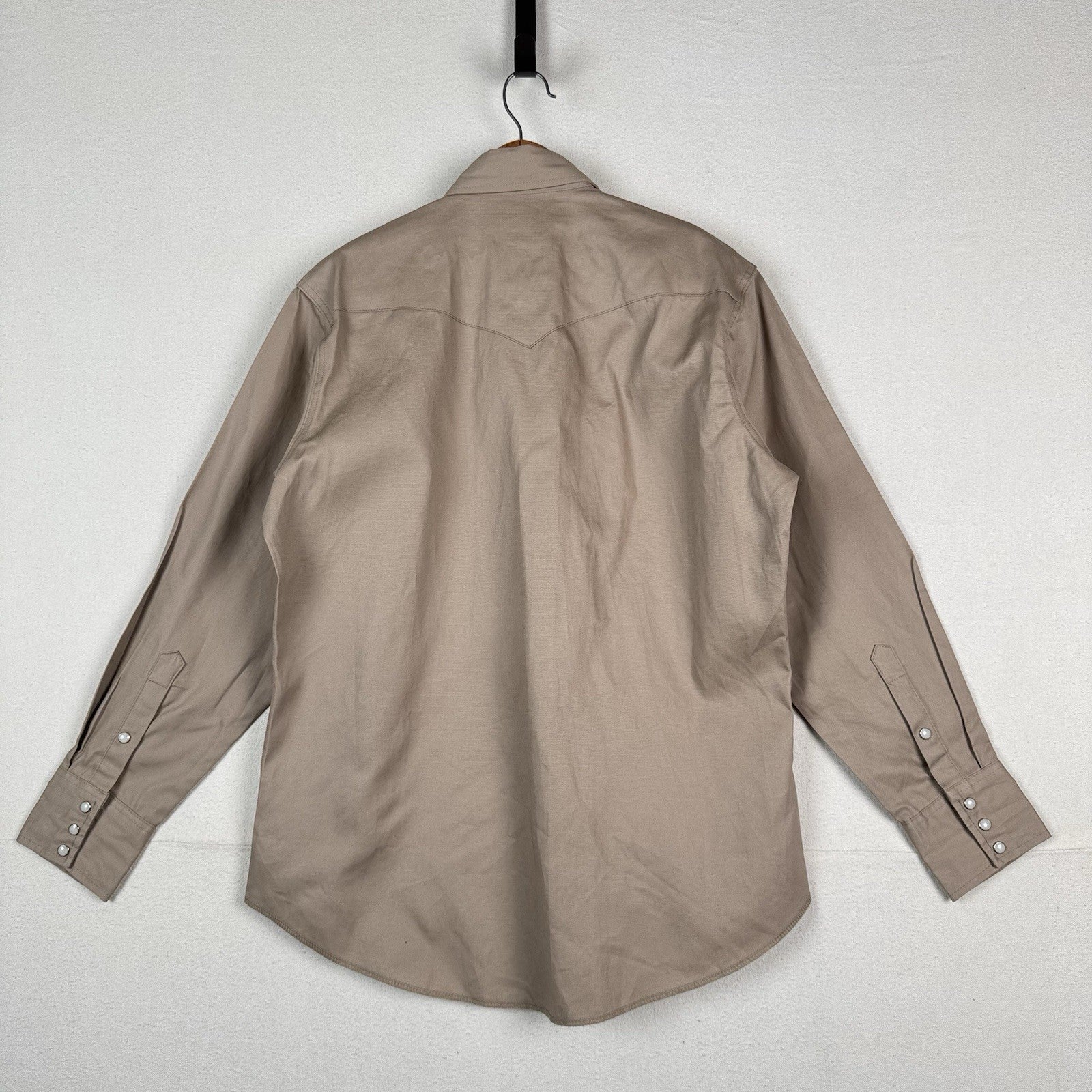 NWT Wrangler Mens Large Western Shirt Beige L/S Pearlsnap Cowboy Work Wear Shirt