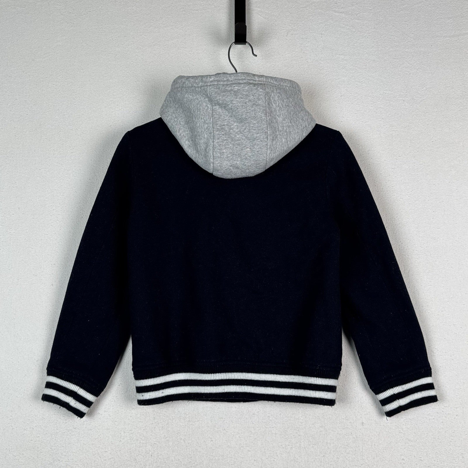 Gap Kids Wool Blend Varsity Baseball Jacket Navy Blue Removable Hood Size L 10