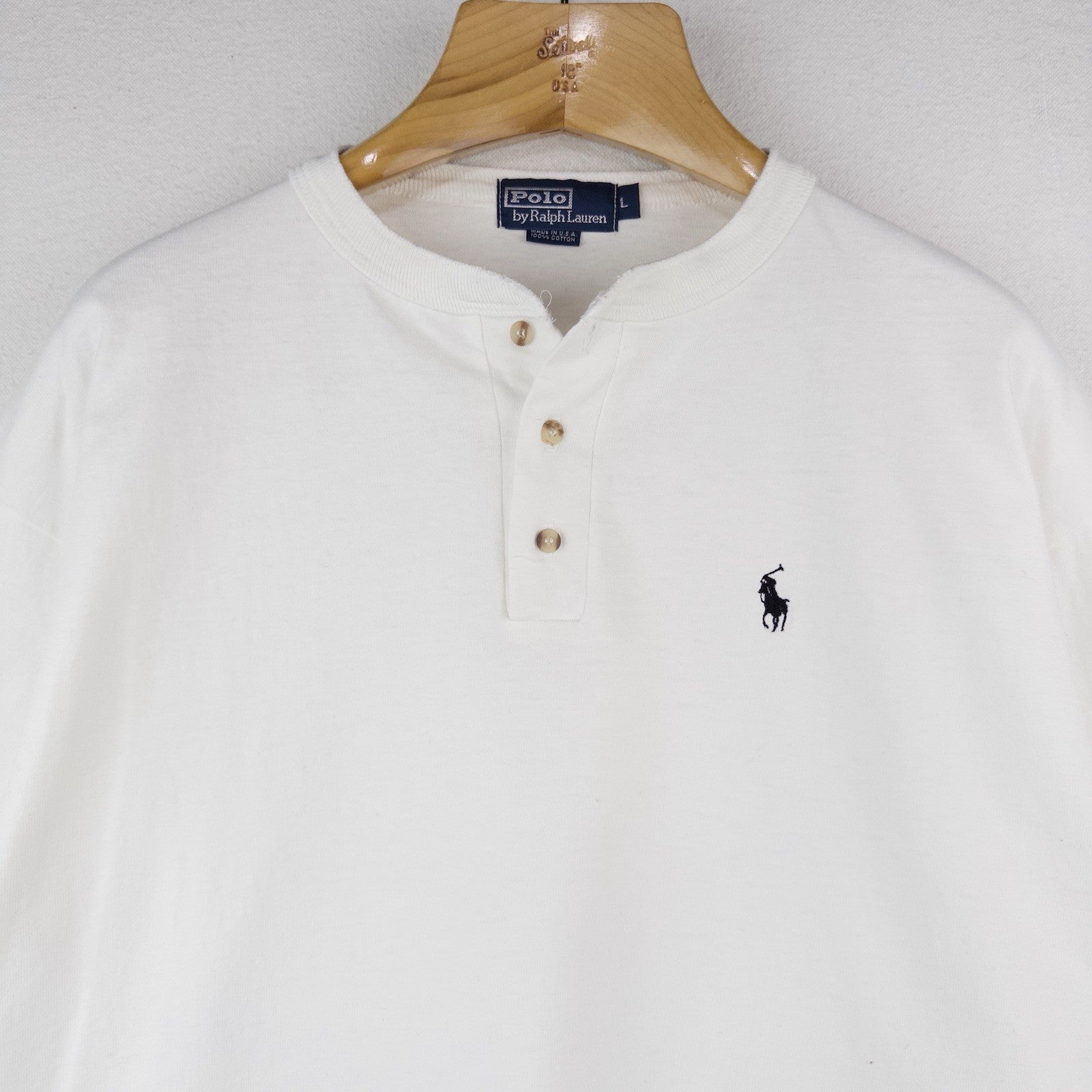 80’s Vtg Polo Ralph Lauren Henley Shirt Men’s L White Long Sleeve Made In USA