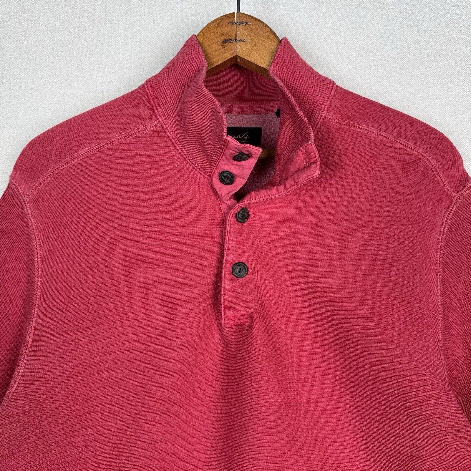 Roundtree & Yorke Men’s Long Sleeve Henley 1/4 Button Red Pink Salmon Medium M