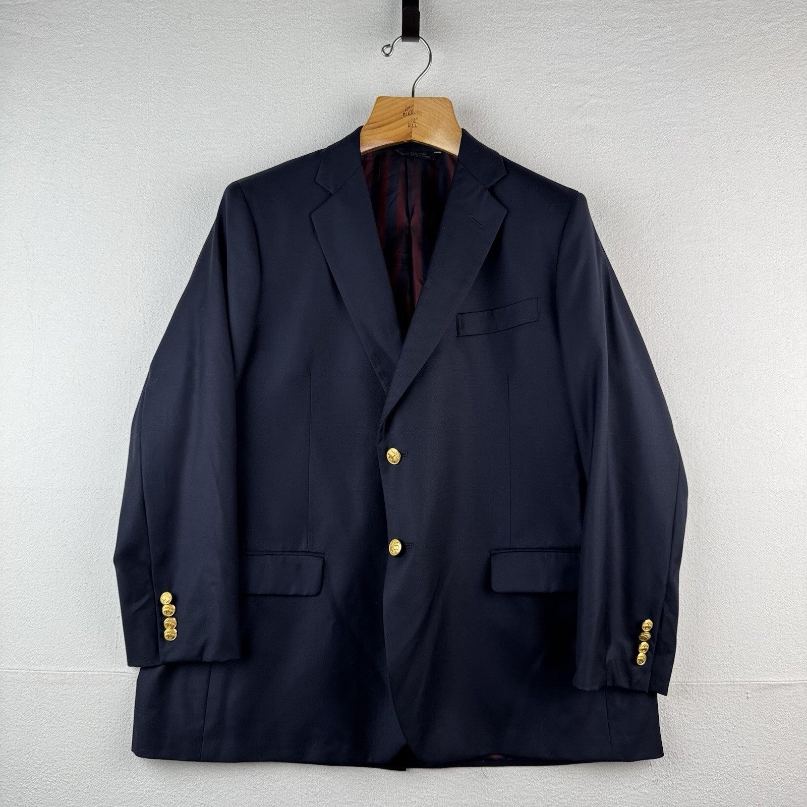 Brooks Brothers Navy Blazer Super 110 Wool Gold Buttons 46SH Sport Coat USA Made