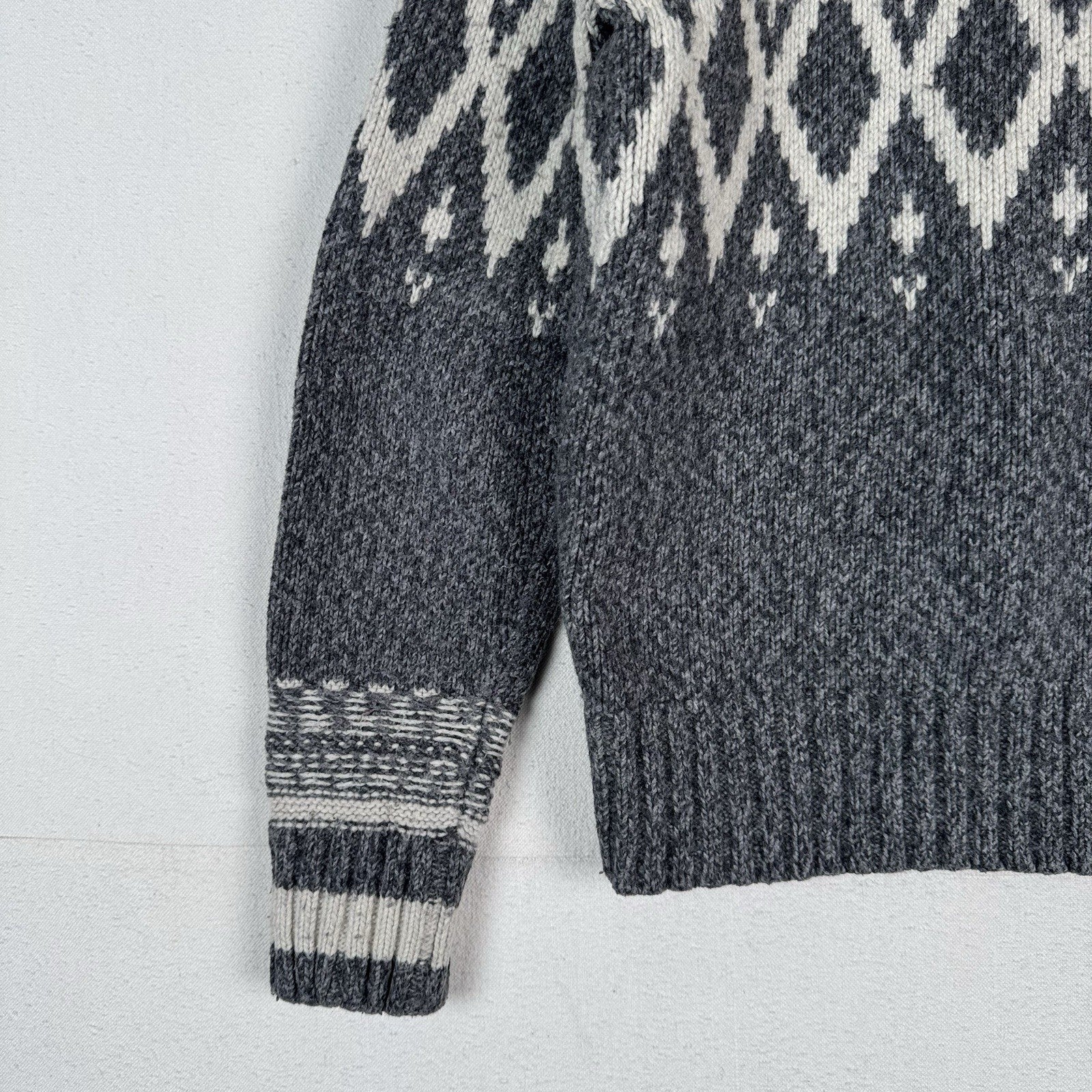 Gap Lambswool Cardigan Sweater Mens M Shawl Collar Nordic Chunky Gray Off-White