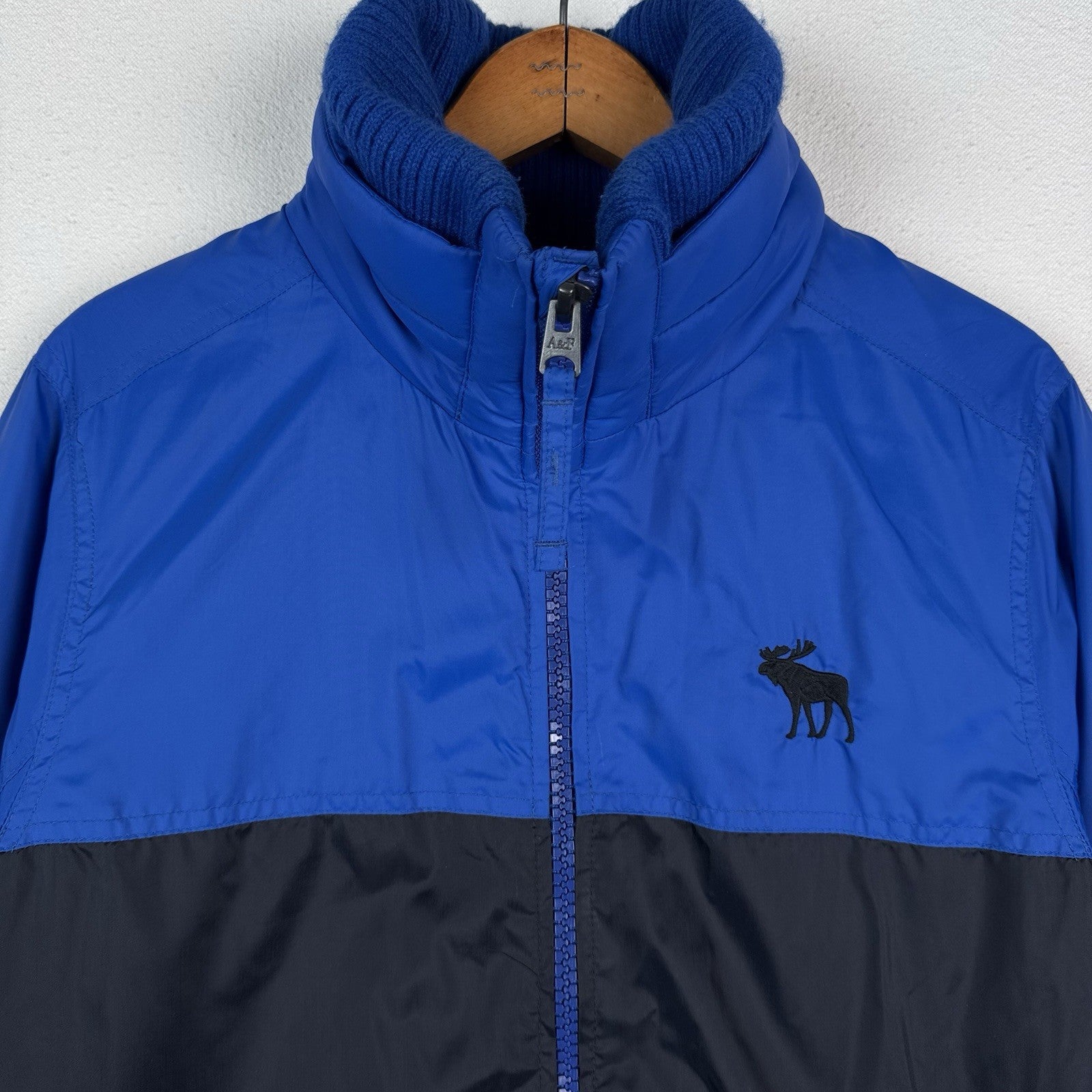 Abercrombie & Fitch Jacket Full Zip Nylon Sweater Collar Moose Logo 2016 Men’s M