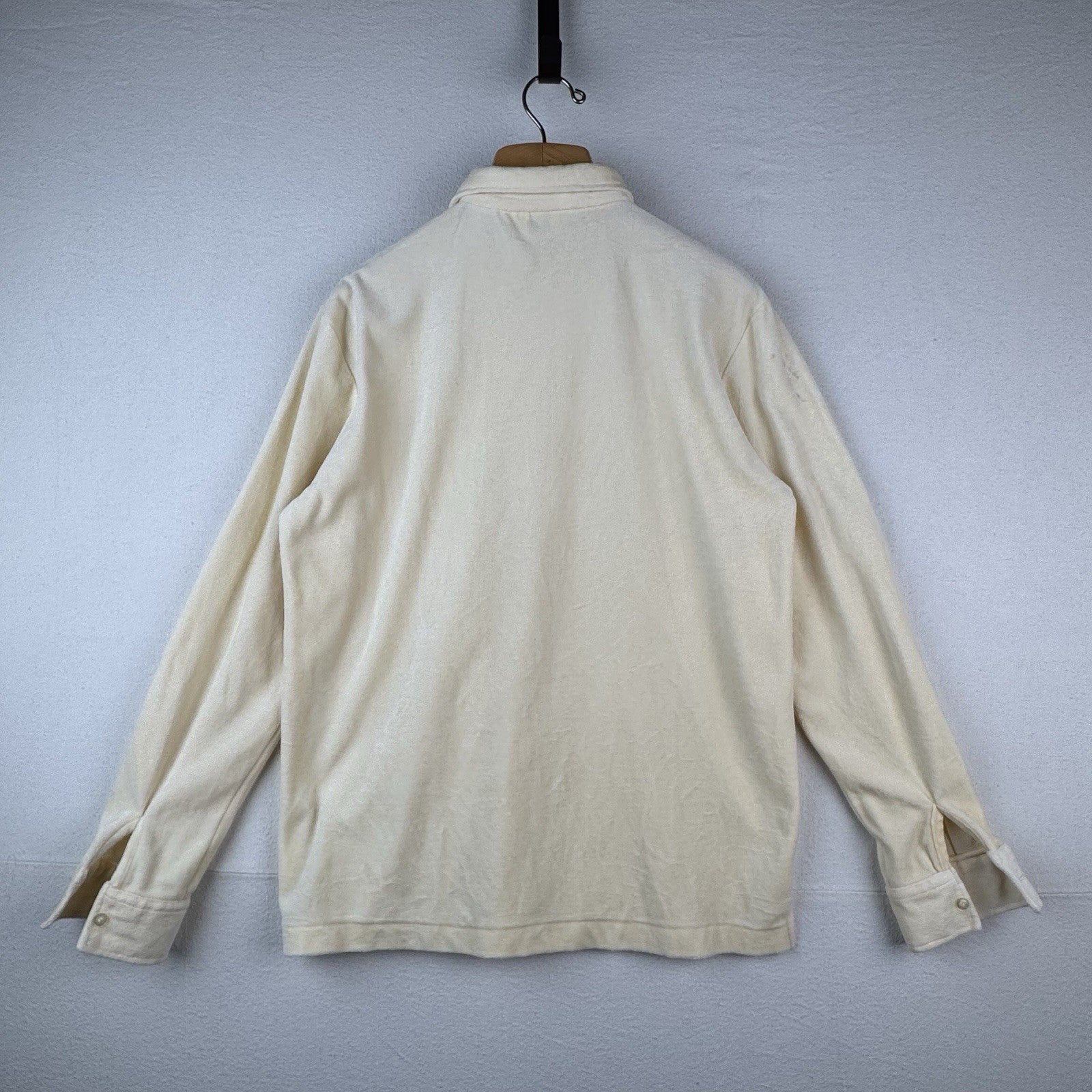 60-70s Vtg Van Heuson Wimbledon Velour Mens L Long Sleeve Polo Shirt Cream *Read