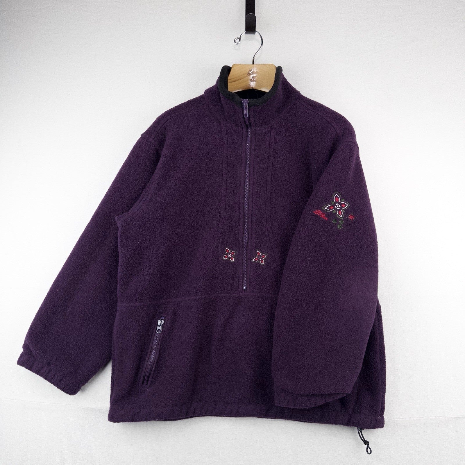 80’s Vtg LL Bean Embroidered Lined Fleece 1/4 Zip Jacket Purple Women’s XL