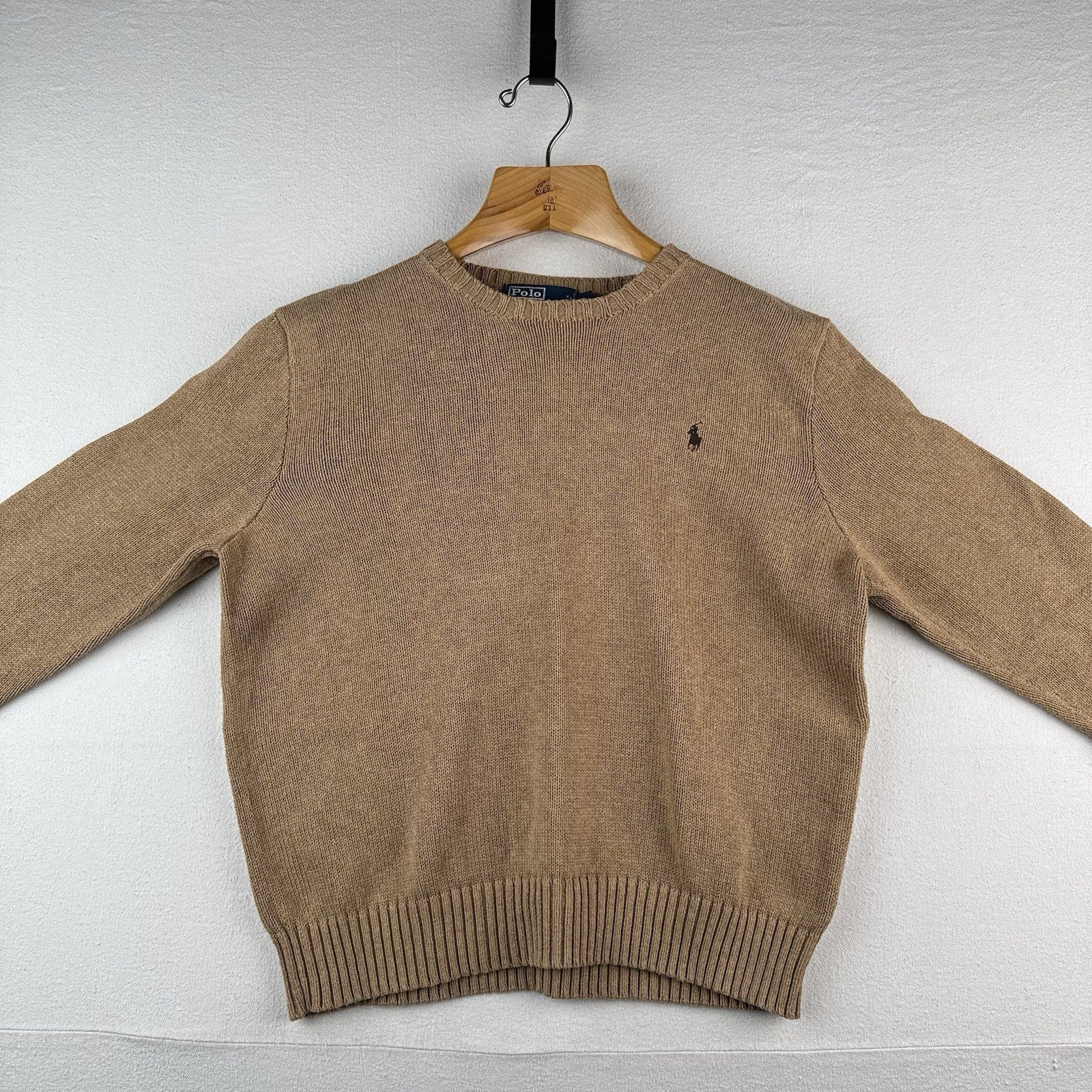 Vintage Polo Ralph Lauren Mens XL Crew Neck Sweater 100% Pima Cotton Beige *Read