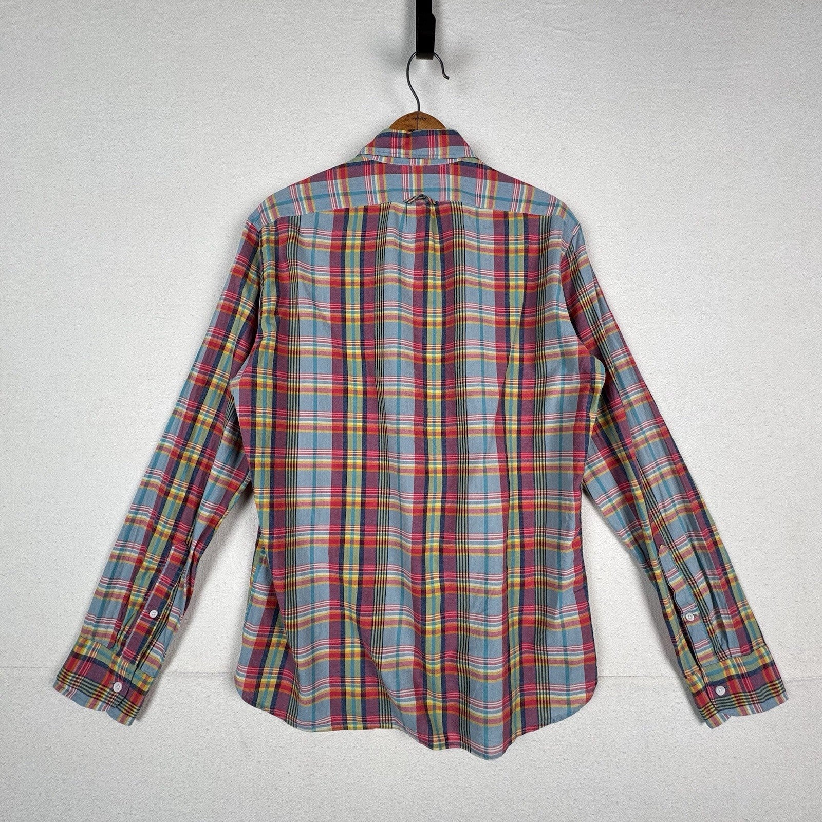J. Crew Mens Medium Slim Fit Indian Madras Plaid Button Down Shirt Long Sleeve