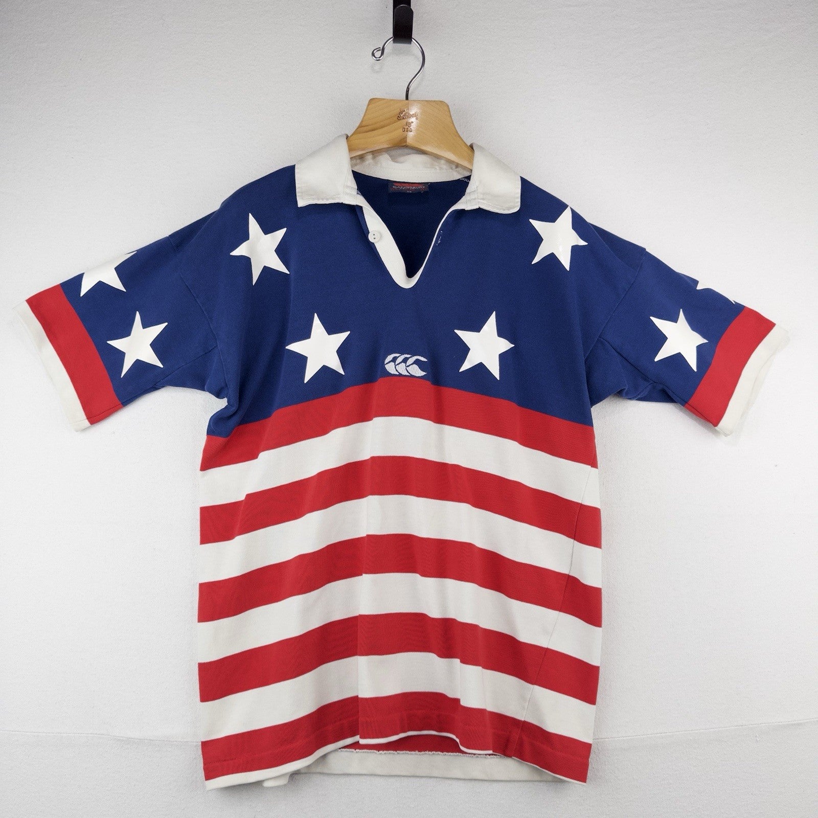 1993 Vtg Canterbury USA Rugby Flag Short Sleeve Polo League Jersey Mens XL (46)
