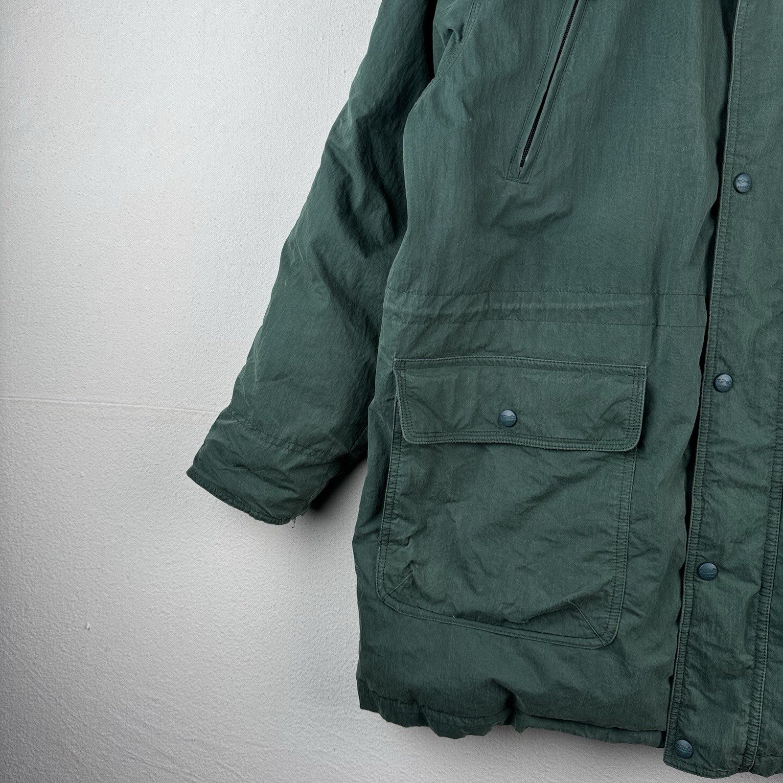 90’s Vtg L.L. Bean Men’s L Goose Down Faux Fur Hooded Parka Puffer Jacket Green