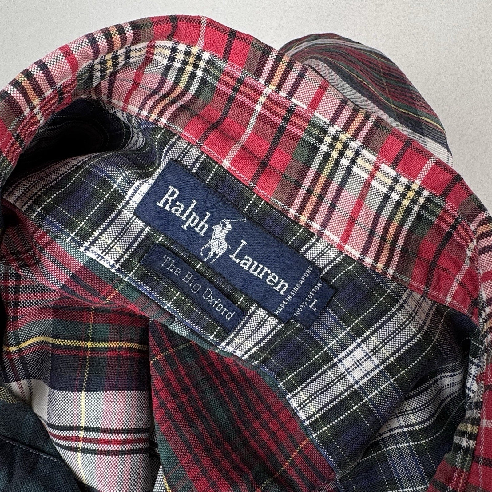 Vtg 90’s Ralph Lauren Men’s L “Big Fit Fun Shirt” The Big Oxford Red Blue Plaid