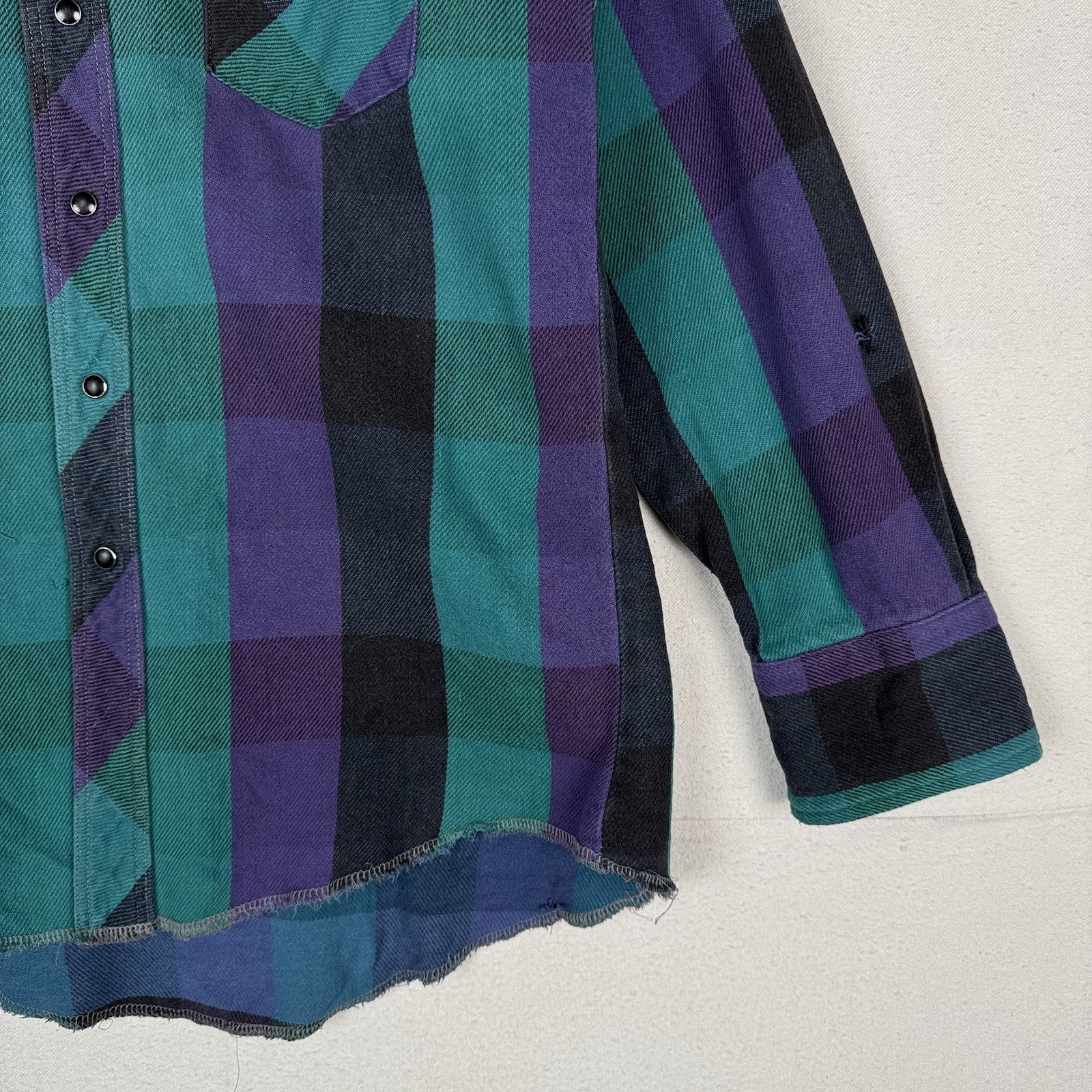 Vtg Wrangler Striped Mens L 16.5x33 Shirt Black Purple Teal Western X-Long Tails