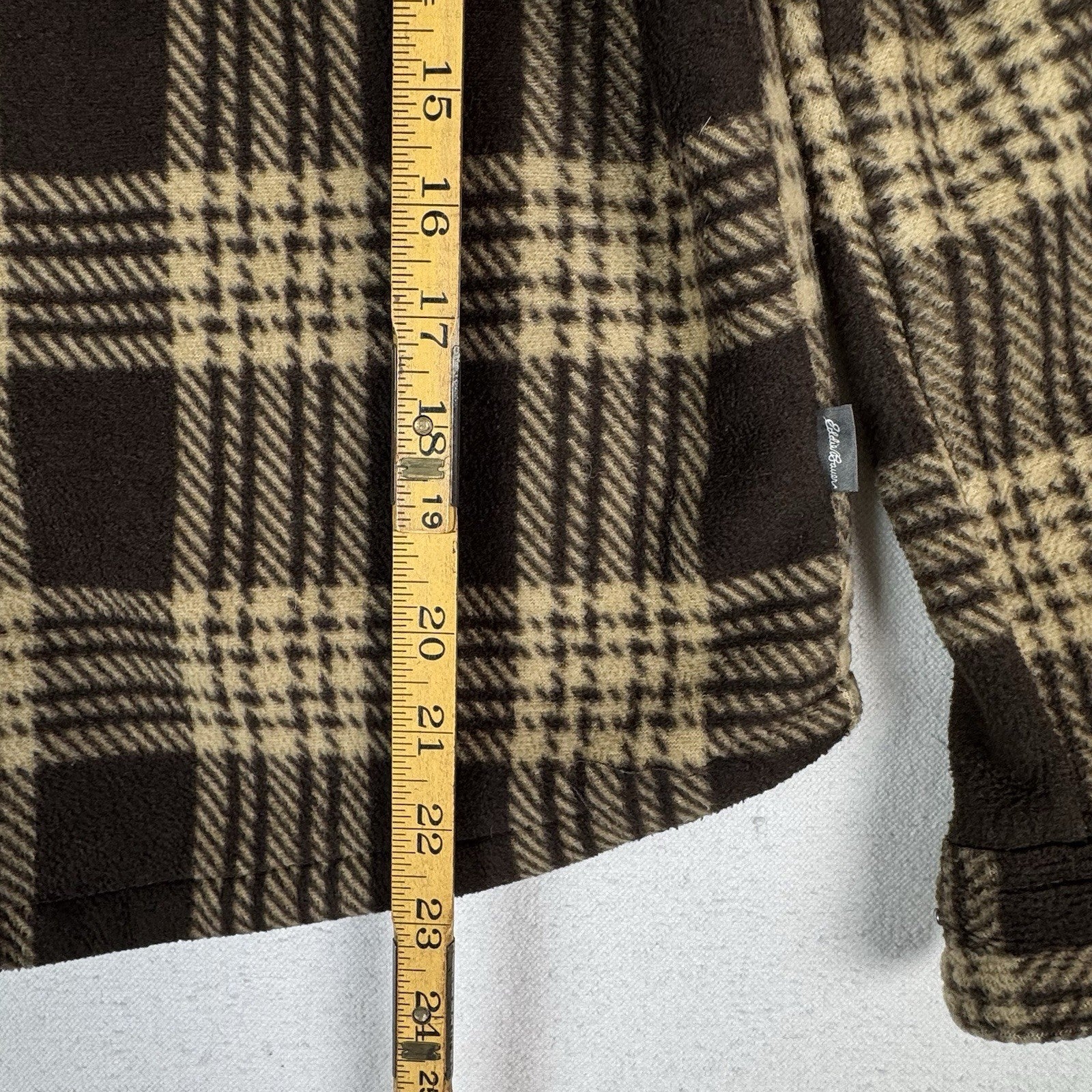 Eddie Bauer Boys Thick Fleece Sherpa Lined Jacket Shirt Brown Plaid Size 14/16