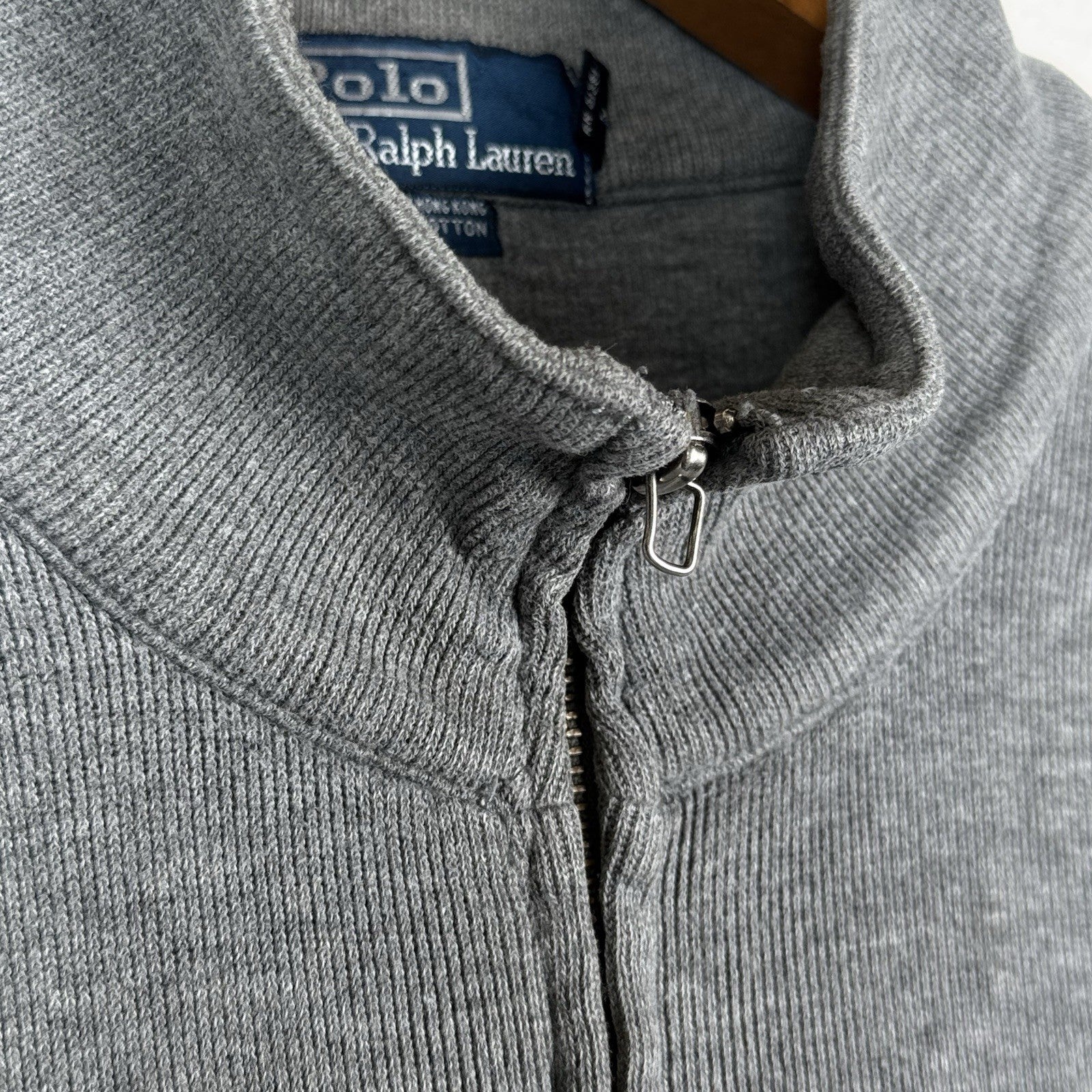 Vtg Polo Ralph Lauren Mens XL Gray Ribbed Cardigan Full Zip Sweater *Read