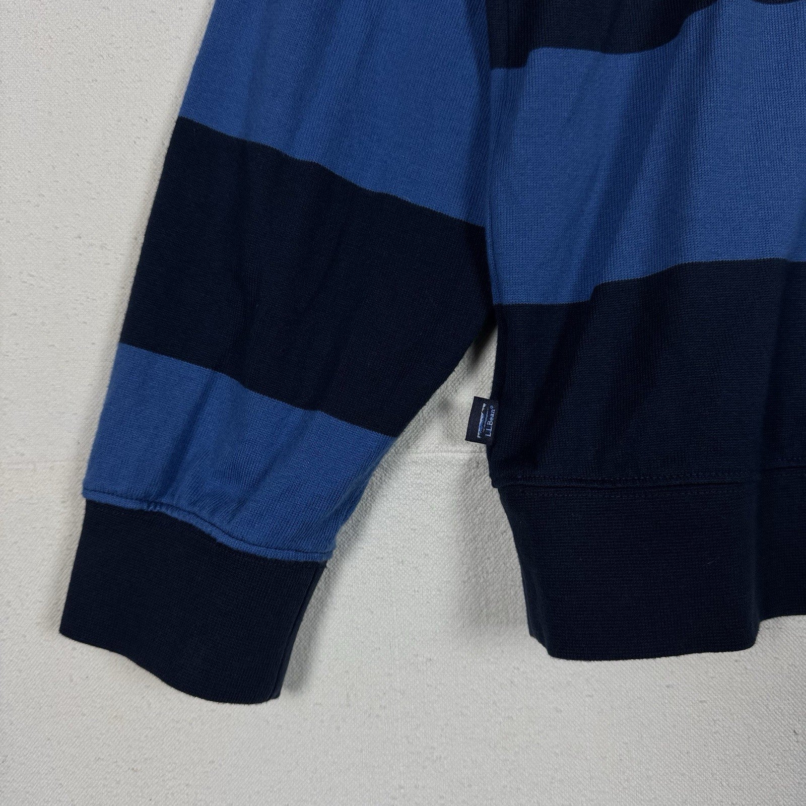 LL Bean Men's Bean's Vintage Soft Rugby, Mockneck, Stripe Sz L Blue