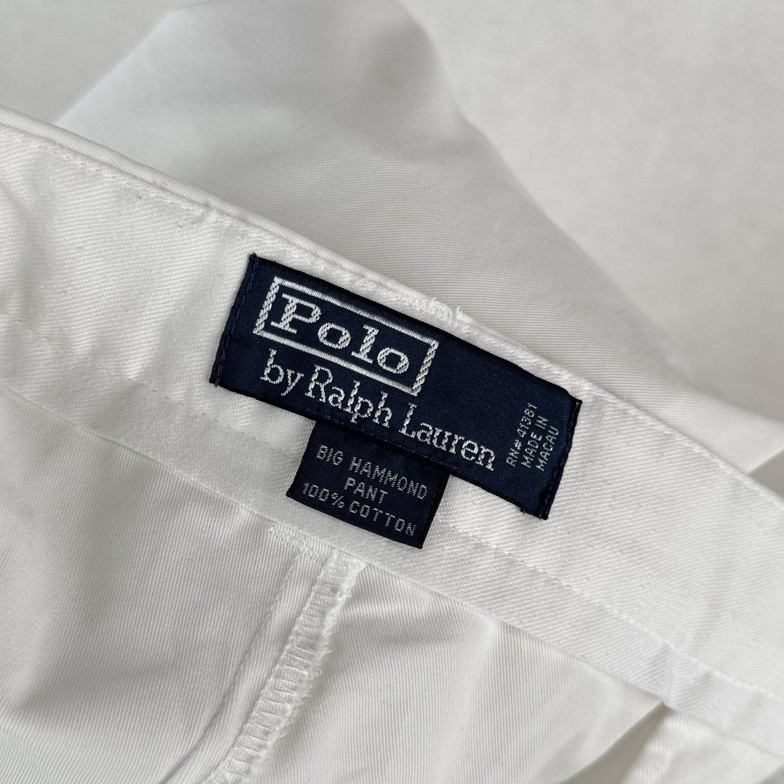 90’s Vtg Polo Ralph Lauren Big Hammond Pant Mens 46Bx30 White Double Pleat Cuff