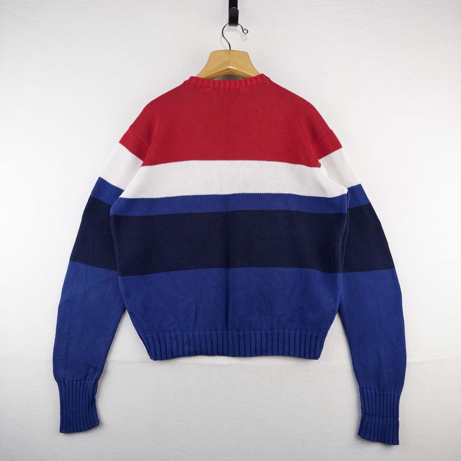 90’s Vtg Polo Ralph Lauren Red White Blue Striped Knitted Sweater Men’s L *Read