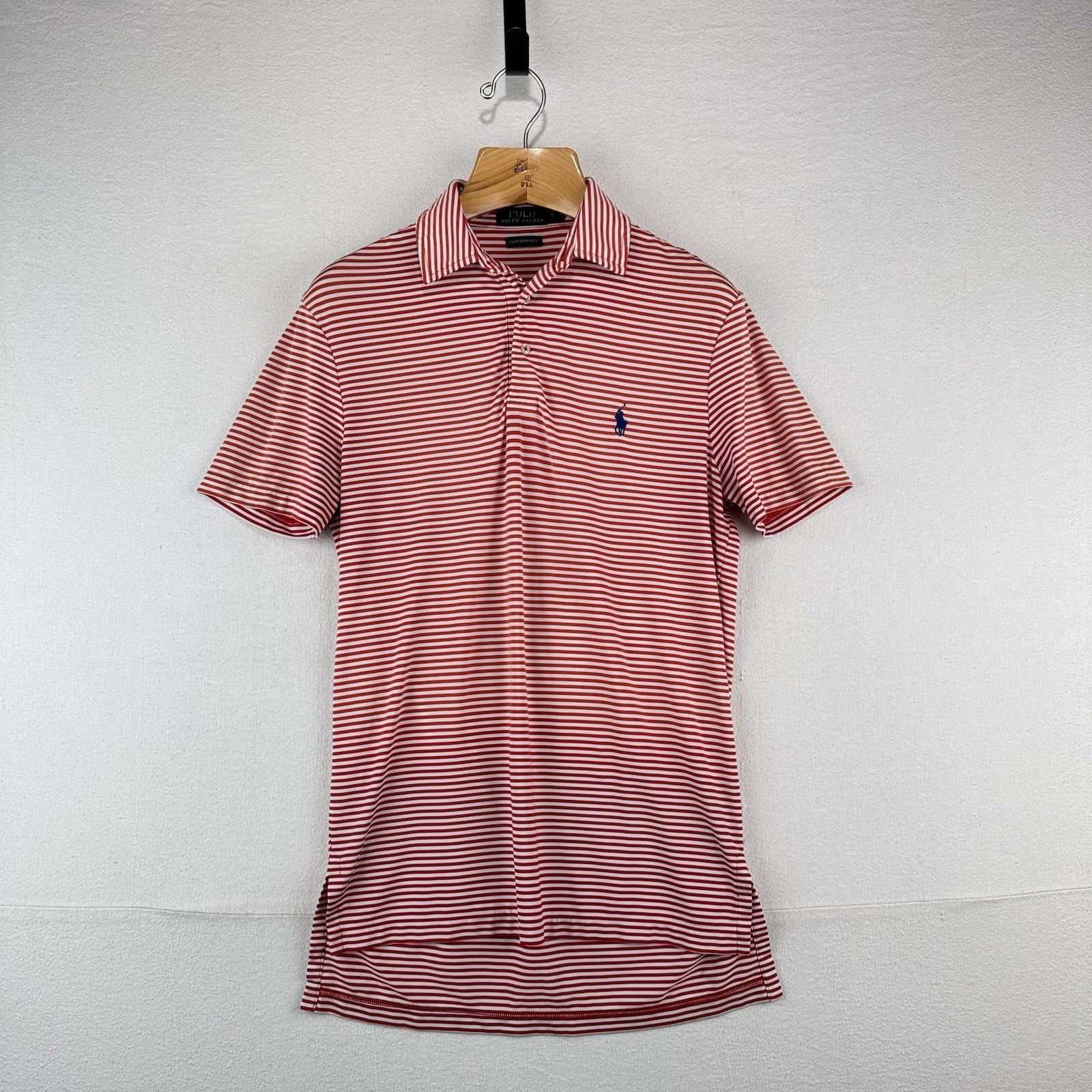 Polo Ralph Lauren Mens Small Performance Polo Shirt Red White Stripes Candy Cane