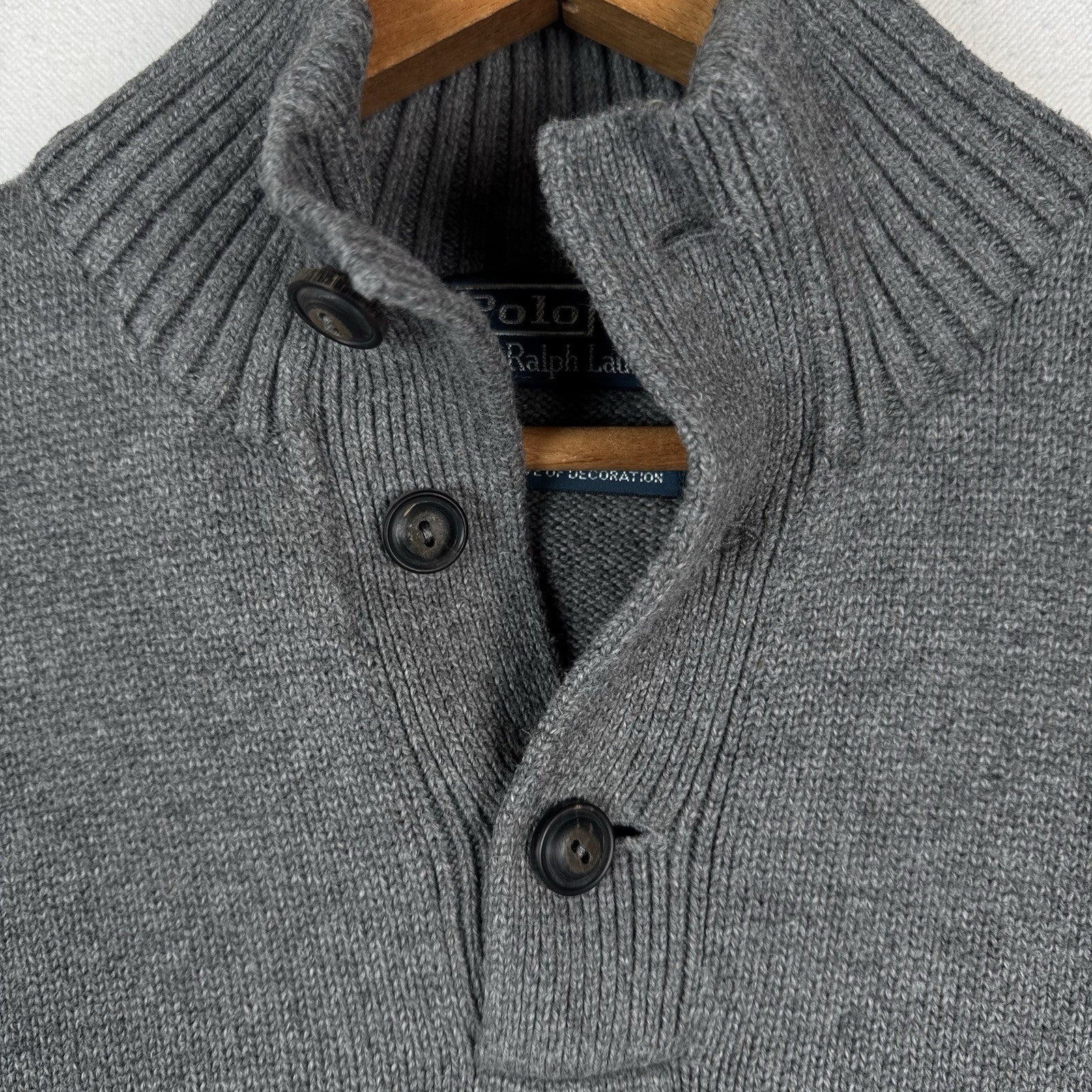 Vintage Polo Ralph Lauren 1/4 Button Neck Sweater Men’s L Gray Cotton Pullover