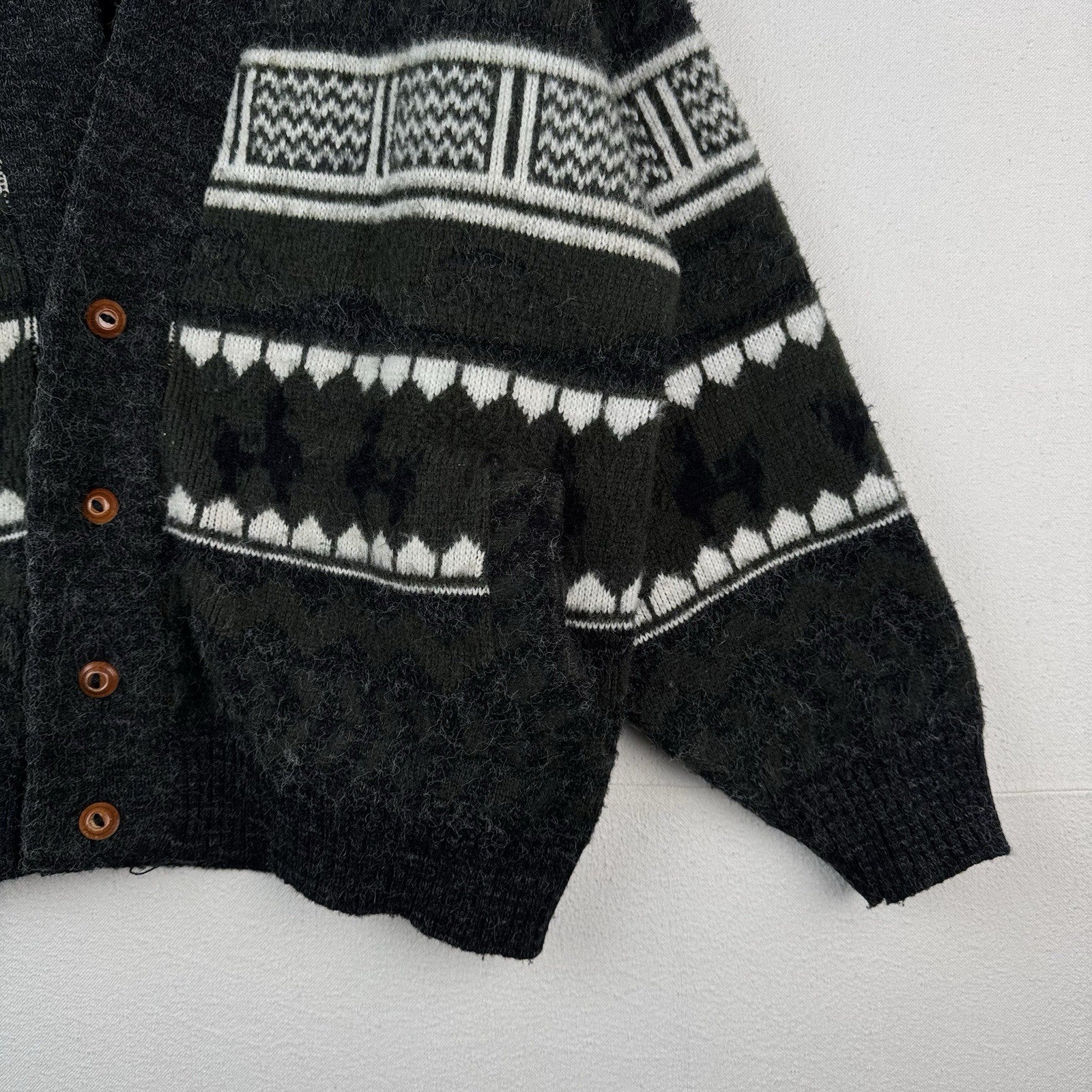 Tejidos Ruminahui Men's XL Southwest V-Neck Wool Cardigan Sweater Green Gray