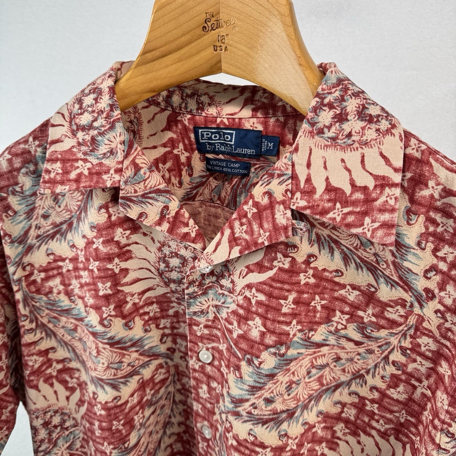 Polo Ralph Lauren Vintage Camp Shirt Men’s Medium Button Up Paisley Linen Cotton