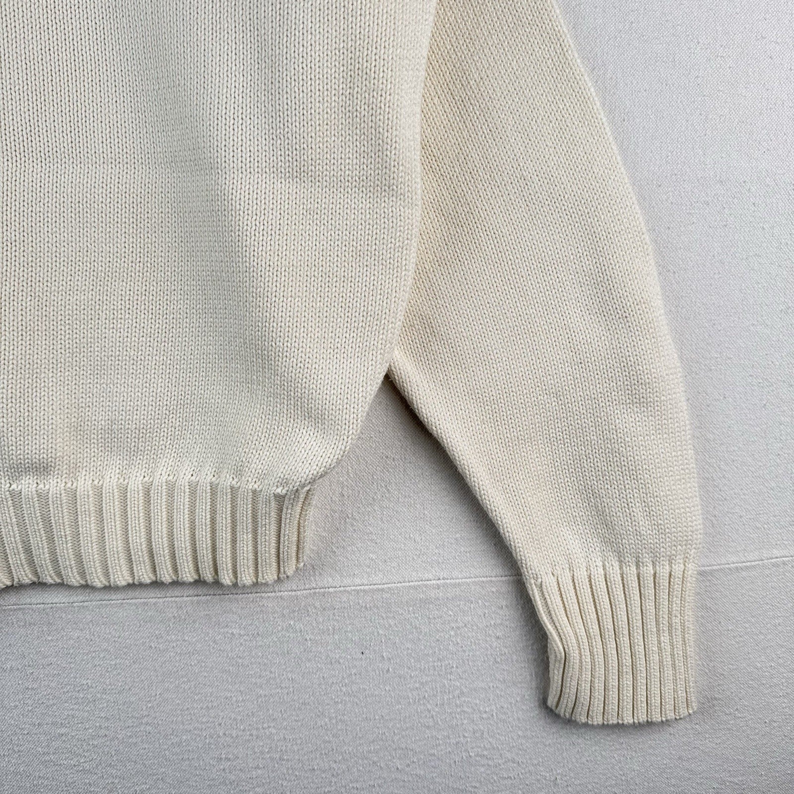90’s Vtg Polo Ralph Lauren Sweater Men's XL Cream 100% Cotton Crewneck Navy Pony