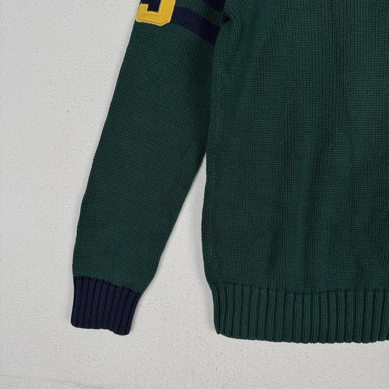 Polo Ralph Lauren Boys Large (14/16) Big Pony 1/4 Zip Sweater Green Navy Blue