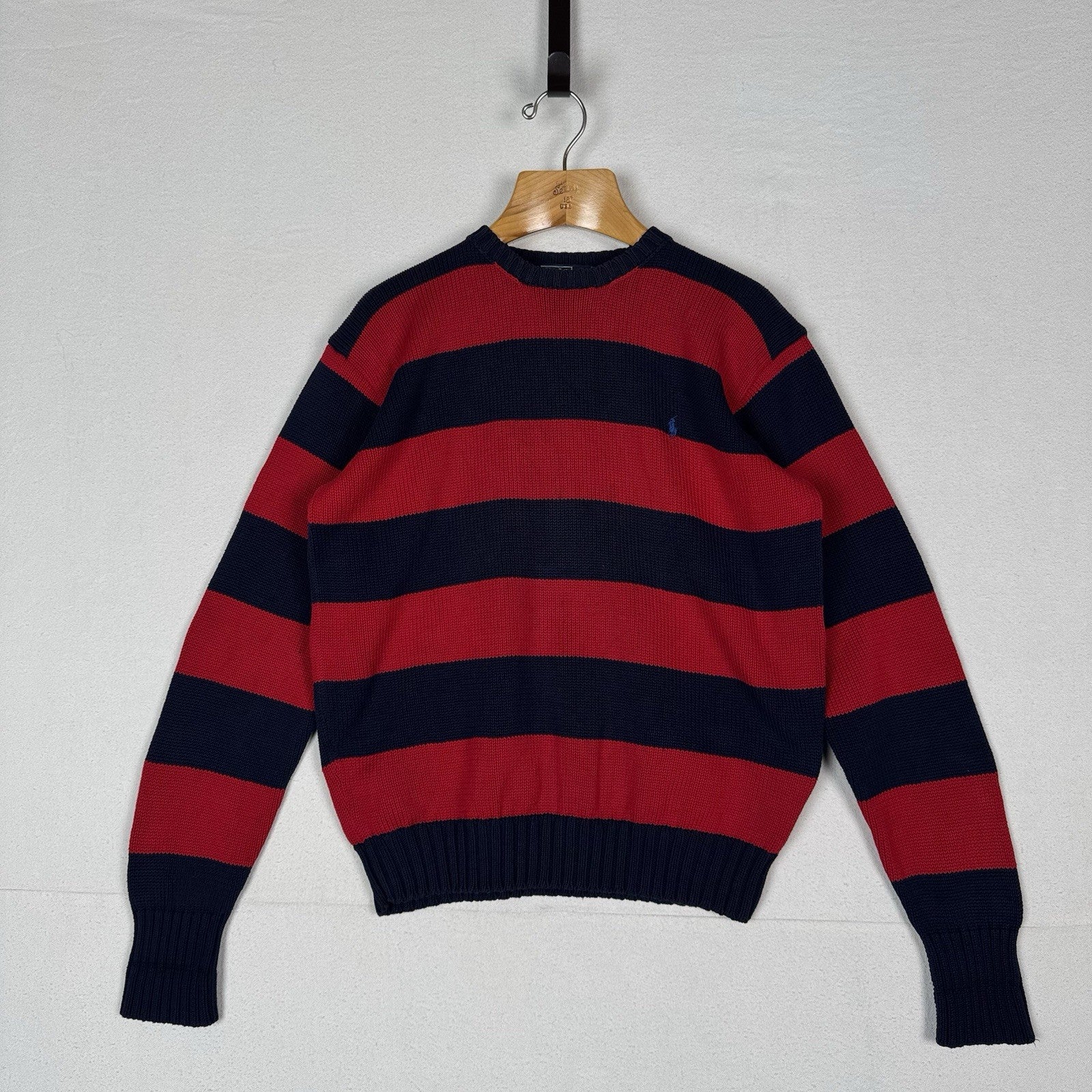 90’s Vtg Polo Ralph Lauren Knit Sweater Men’s M Red Navy Blue Color Block *Read
