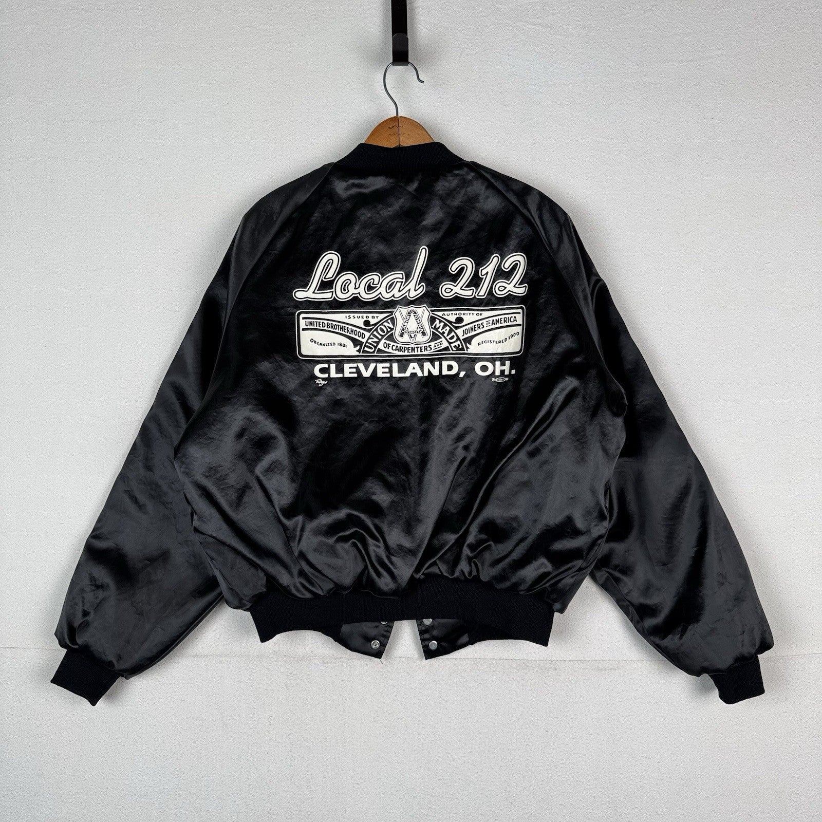 Vtg United Brotherhood Of Carpenters Local 212 XL Black Satin Jacket Made In USA