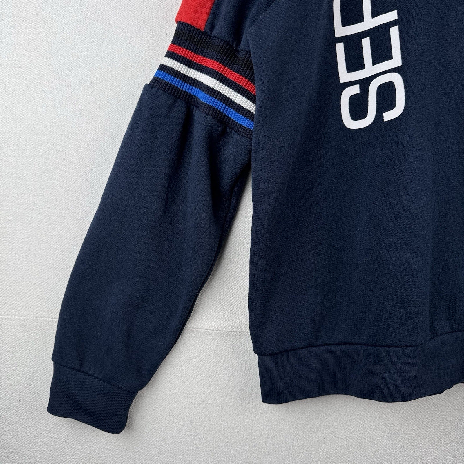 Sergio Tacchini Daniel Navy/White Men's Crew Sweatshirt Vertical Spell-out *Read