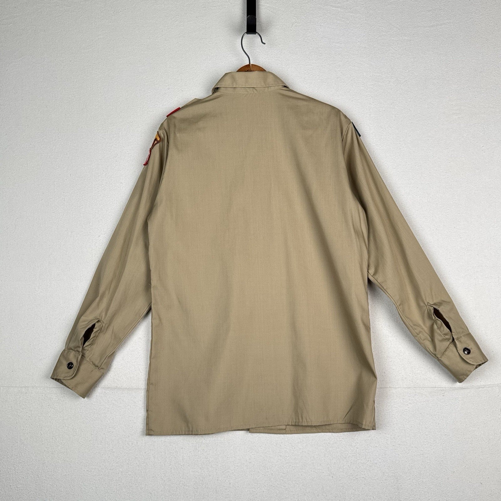 Vtg BSA Boy Scouts Uniform Shirt Men M Tan Long Sleeve Patches Made USA Buckeye