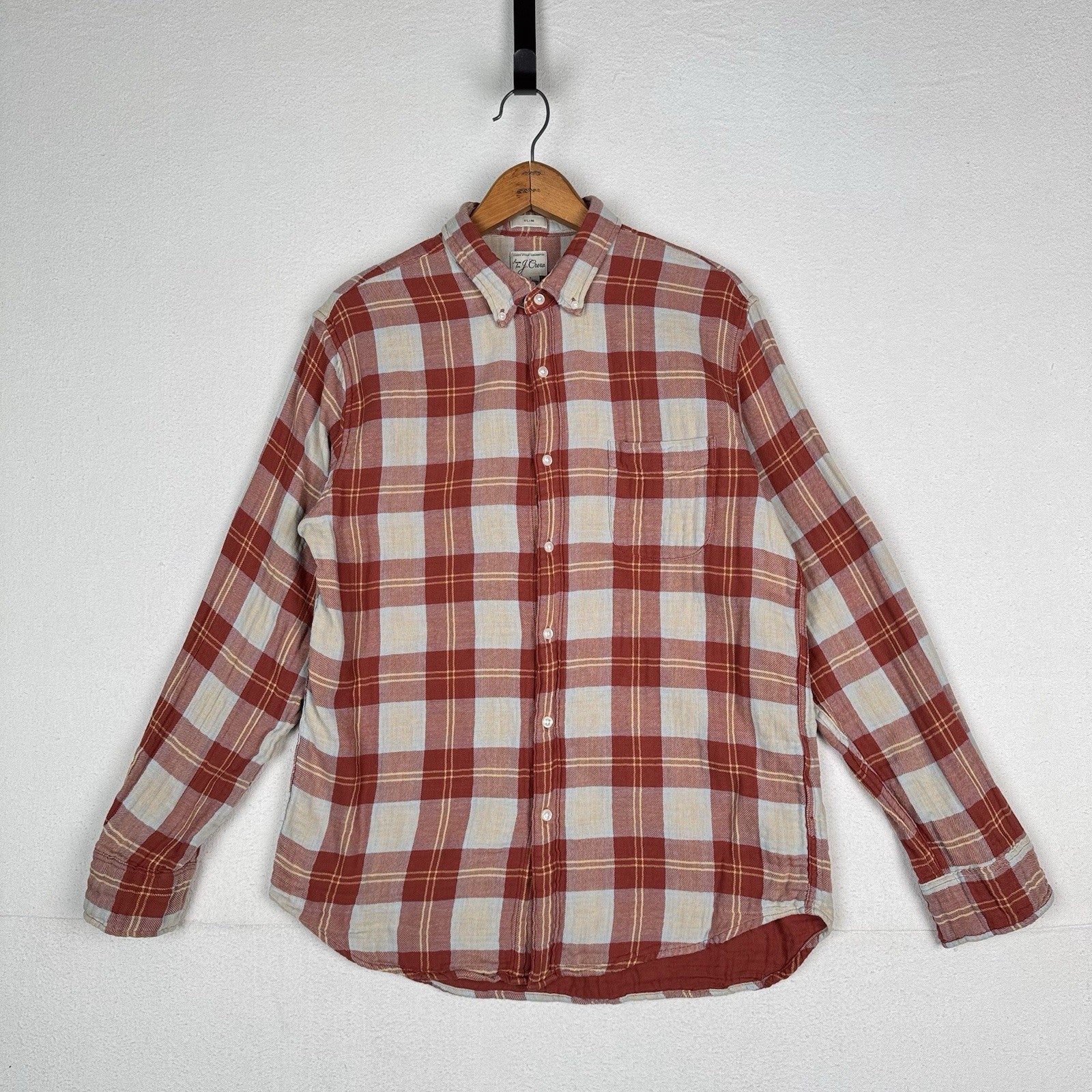 J.Crew Shirt Men’s L Double Weave Slim Fit Plaid Shirt Burnt Orange Red