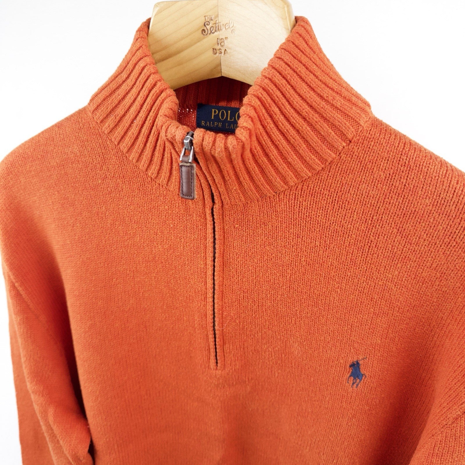 Polo Ralph Lauren Men’s XL Orange Cotton Quarter Zip Pullover Sweater