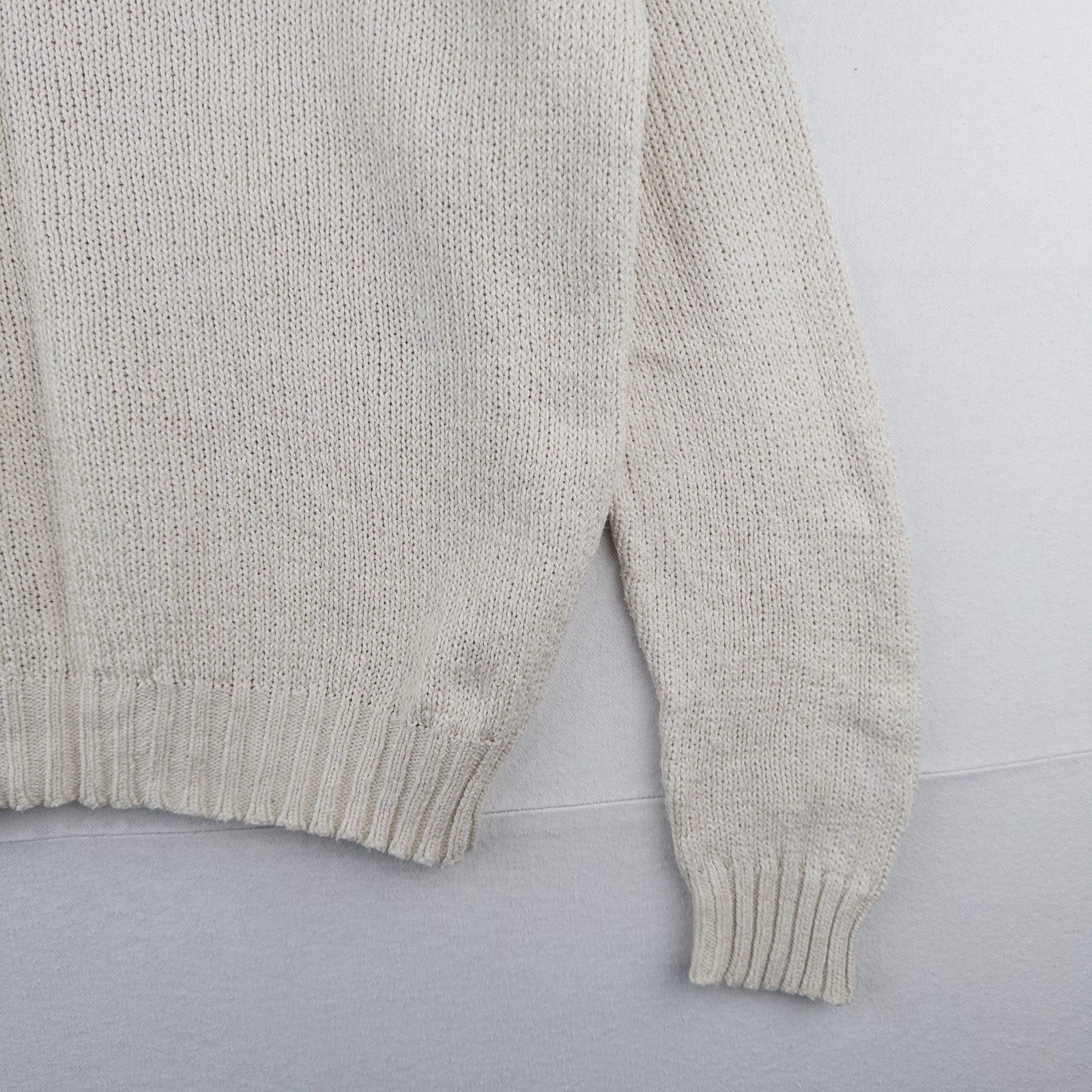 90s Vtg Polo Ralph Lauren Sweater Men's XL Cream 100% Cotton Crewneck Navy Pony